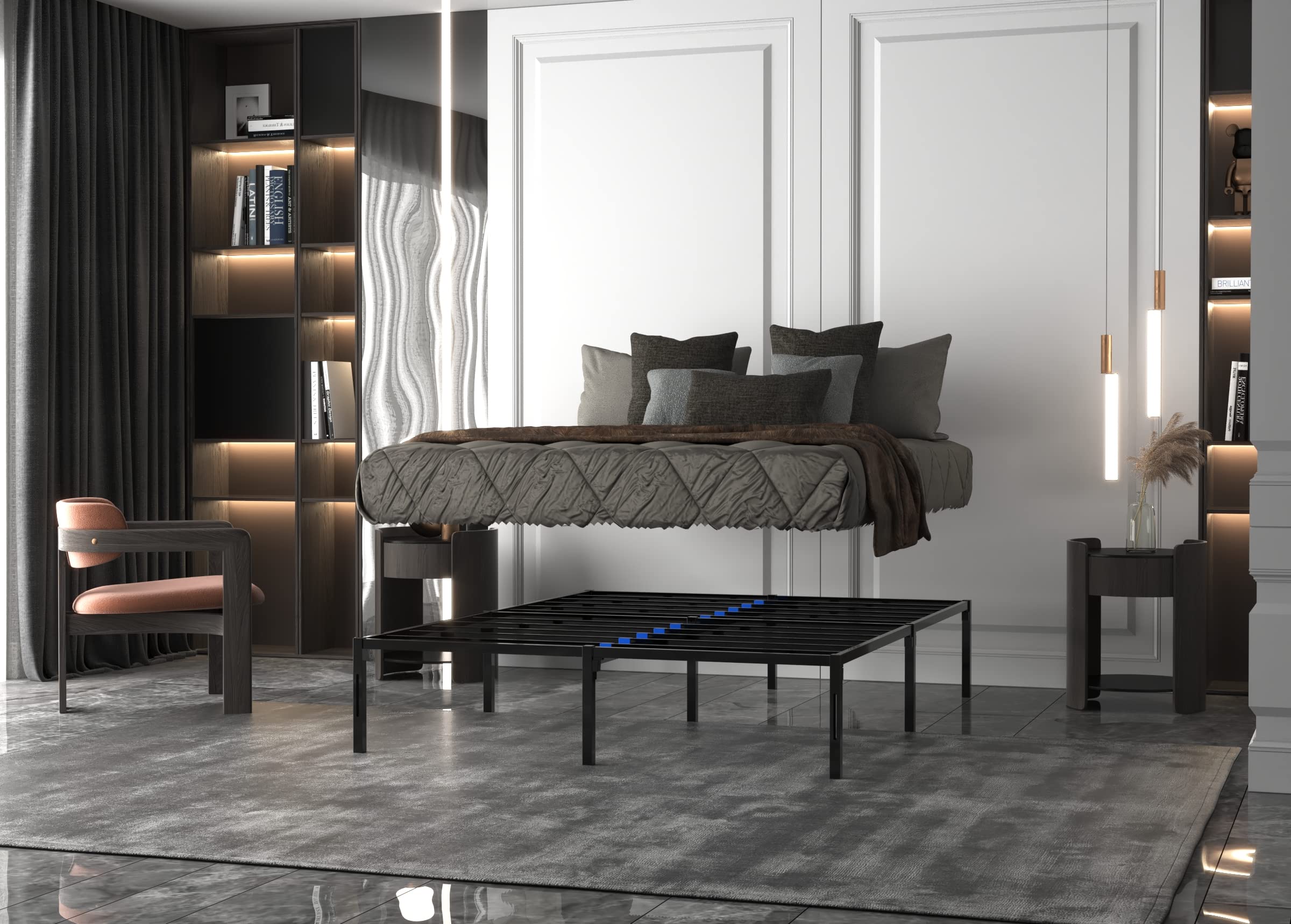 UrbanLab NEST Slumber Metal Platform Twin XL Size Bed Frame | QuickLock Ready in 5 Min | Quiet & Sturdy | 14 Inch Mattress Foundation | No Box Spring Needed | Non-Slip & Easy Assembly