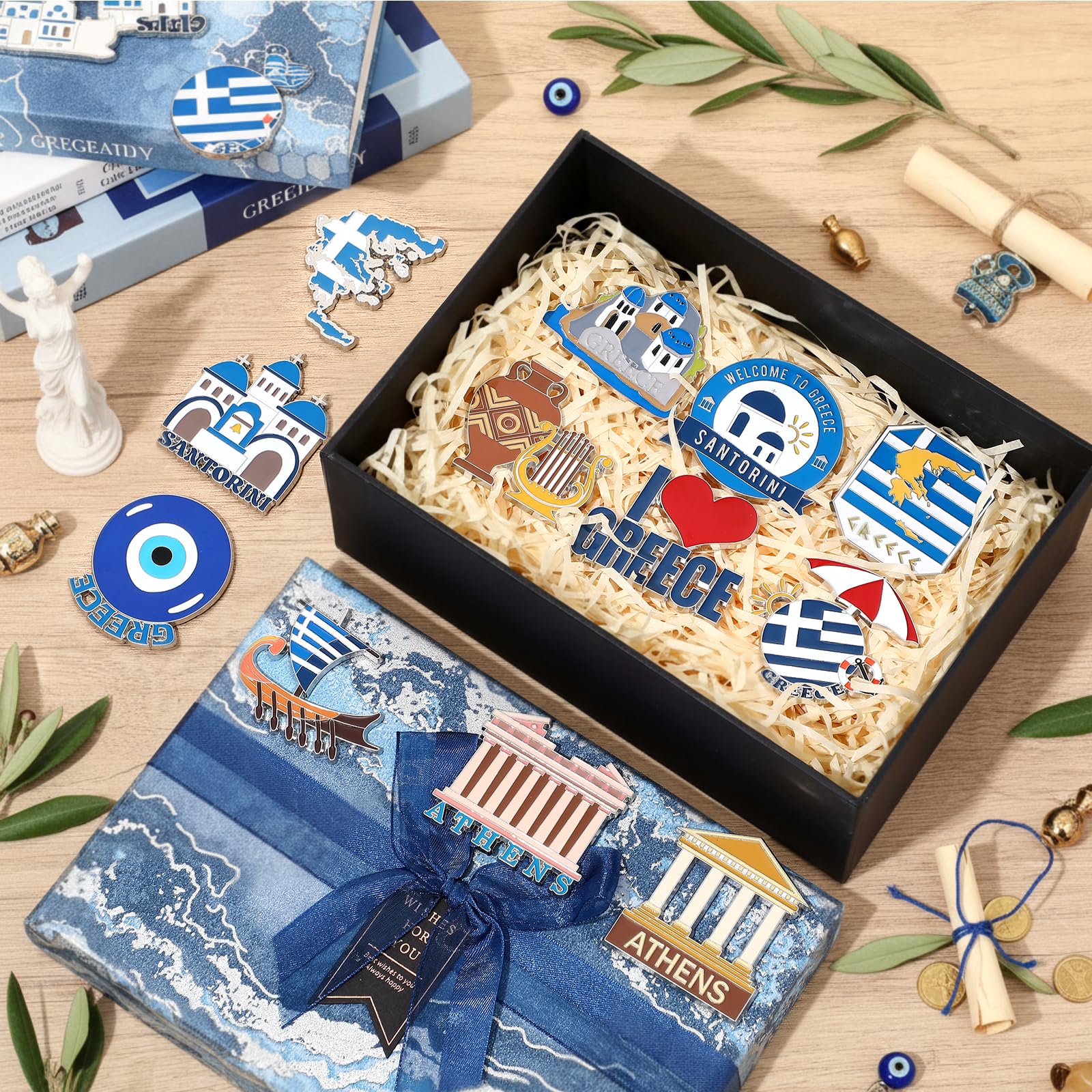 Konohan 12 Pcs Greece Magnets for Refrigerator Metal Greece Fridge Magnet Souvenirs Gifts Magnetic Greek Refrigerator Stickers, Santorini, Athens for Collect Travel Gifts