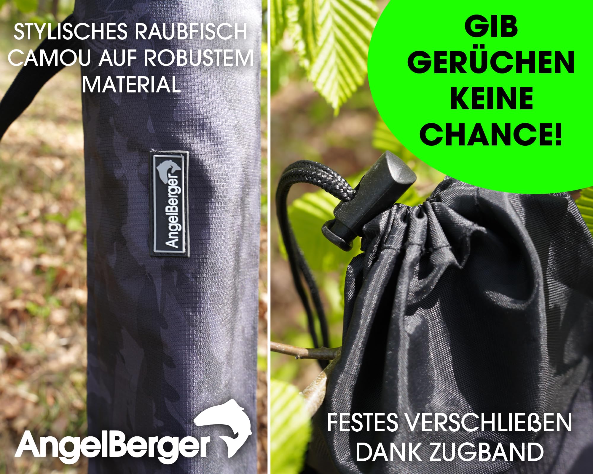 Angel-Berger Camo Net Bag Stink Bag Borsa per retino da pesca, Camou, Angel Berger