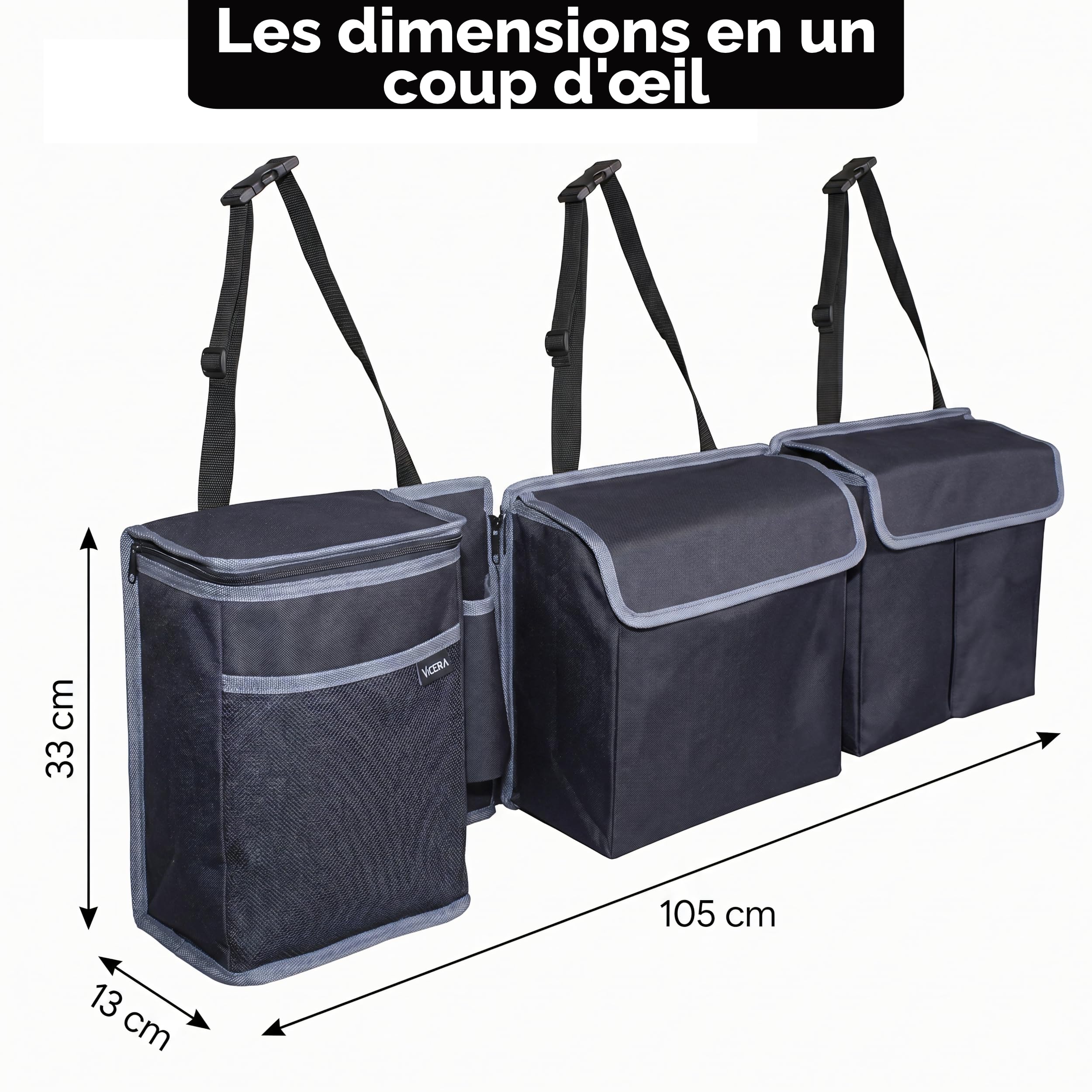 Vicera Rangement Coffre de Voiture • Organisateur Coffre Voiture avec Modules Divisibles et Sac Isotherme Intégré
