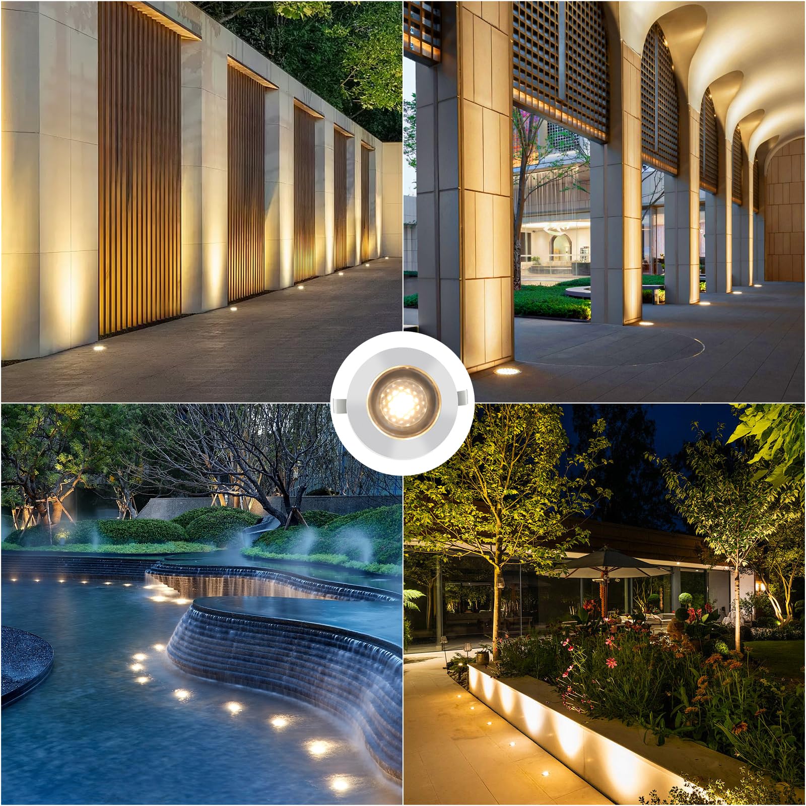 Bigzom Set de 16 suelo terraza exterior iluminación, blanco cálido, IP67 impermeable, focos exterior para puentes de piscinas, madera, cubiertas de madera, jardines, lámparas incrustadas mini