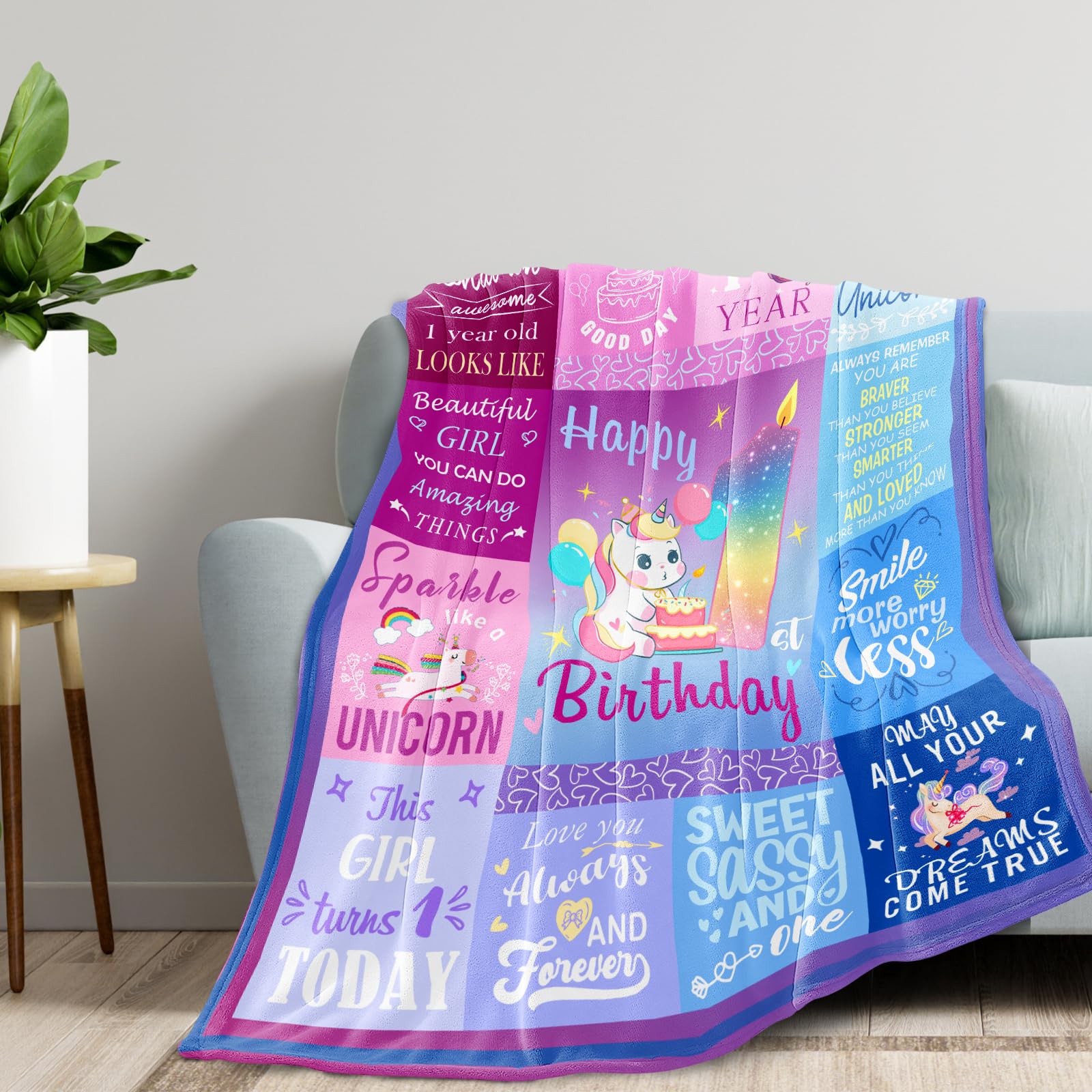 Pozevan 1 Year Old Girl Birthday Gift Blanket, 1st Decorations Gifts, First Birthday Blanket for Girls 50