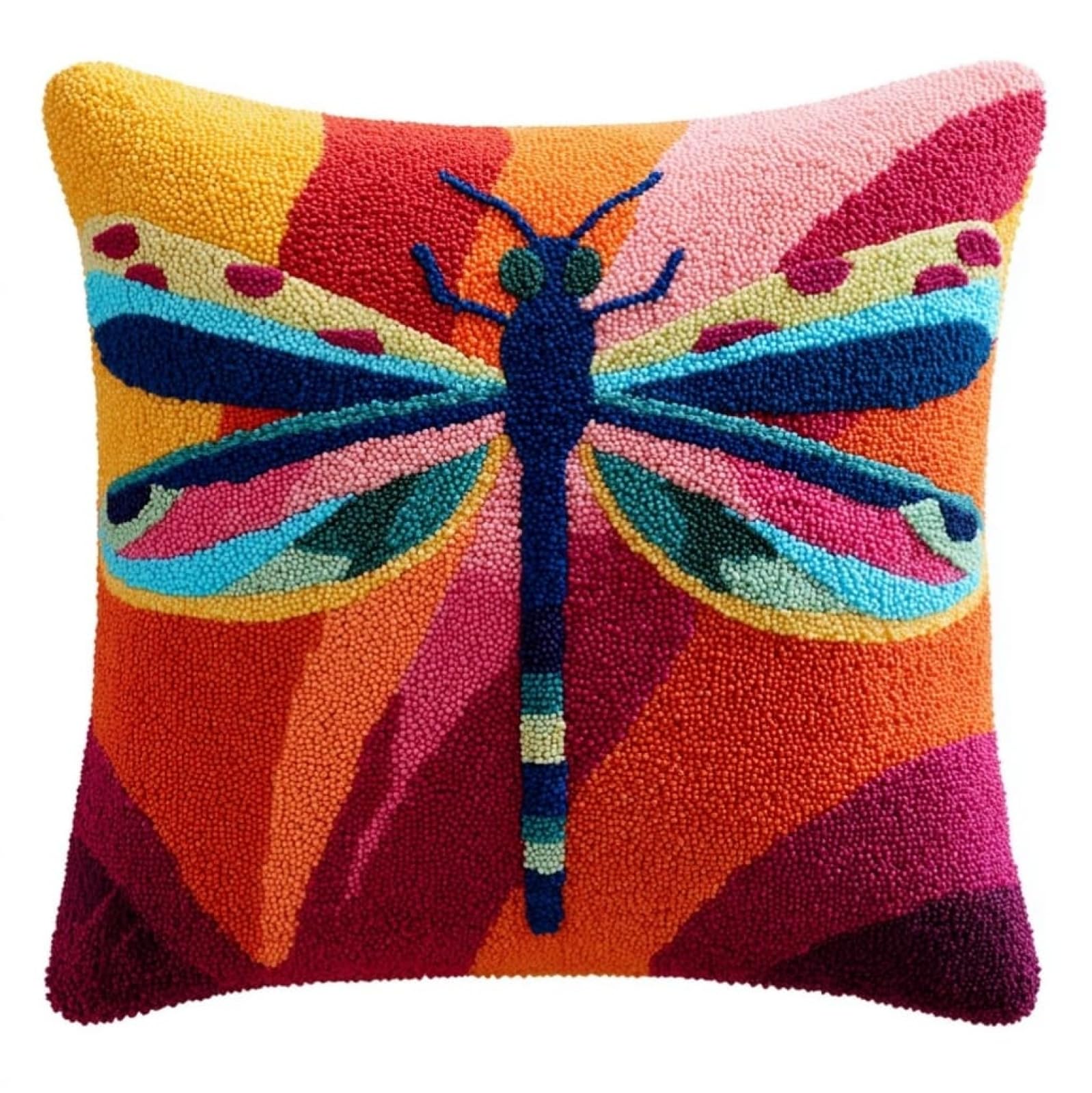 WallustrioaW Latch Hook Cushion Kit Pre Printed,Cartoon Dragonfly