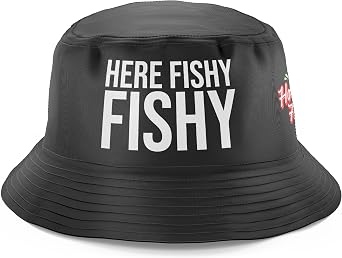 Here Fishy Fishy Fishing Hat, Funny Fishing Gifts for Him, Fishing Bucket Hat Sun Protection Cap Novelty Gift