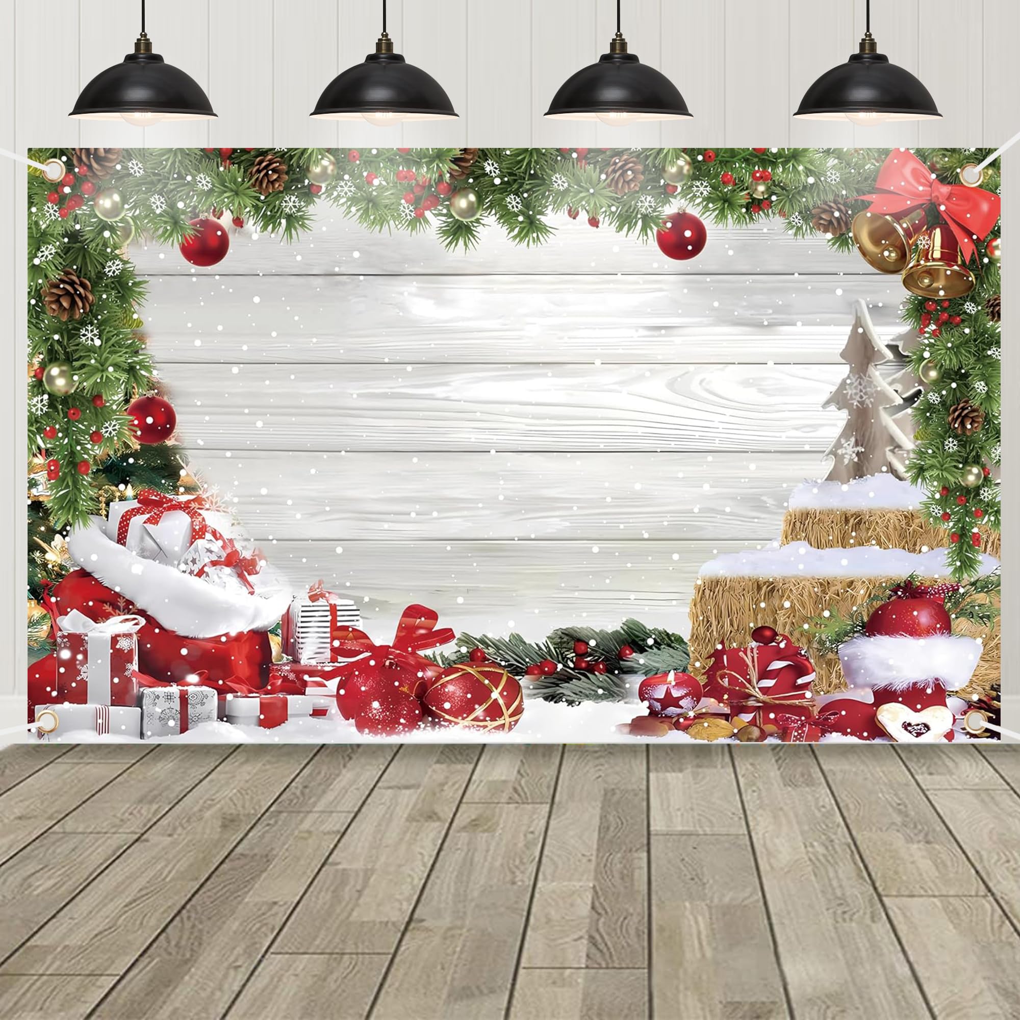 Christmas Backdrop Christmas Rustic Wood Photography Backdrop Xmas Tree Snow Wall Background, Xmas Party Supplies Party Banner Decorations Backdrops