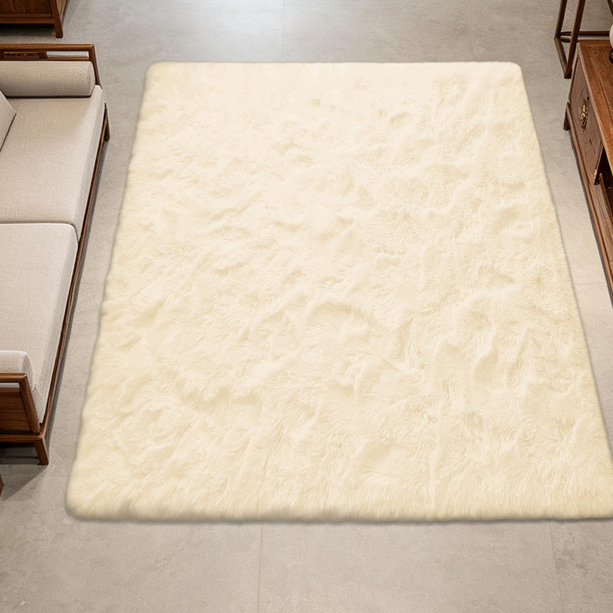 XIAOMEI Tapis Salon Ultra Doux 130x230cm Couleur Crème