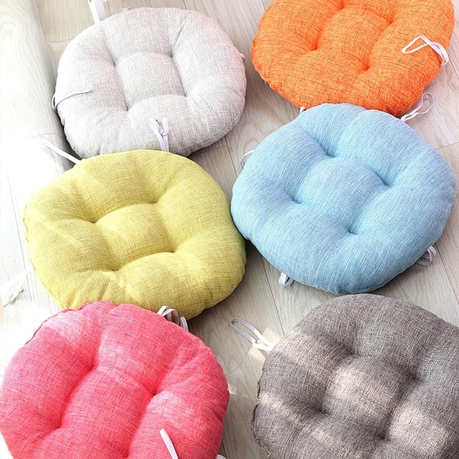 Cuscino Sedia Rotondo Con Lacci Antiscivolo - Diametro 40cm Grigio Scuro - Foto 3