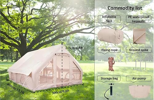 Miniatura 3 de Tienda de campaña inflable con bomba, 13x9.8 pies, impermeable, lona de polietileno, no requiere montaje, puertas y ventanas de malla, amplia tienda