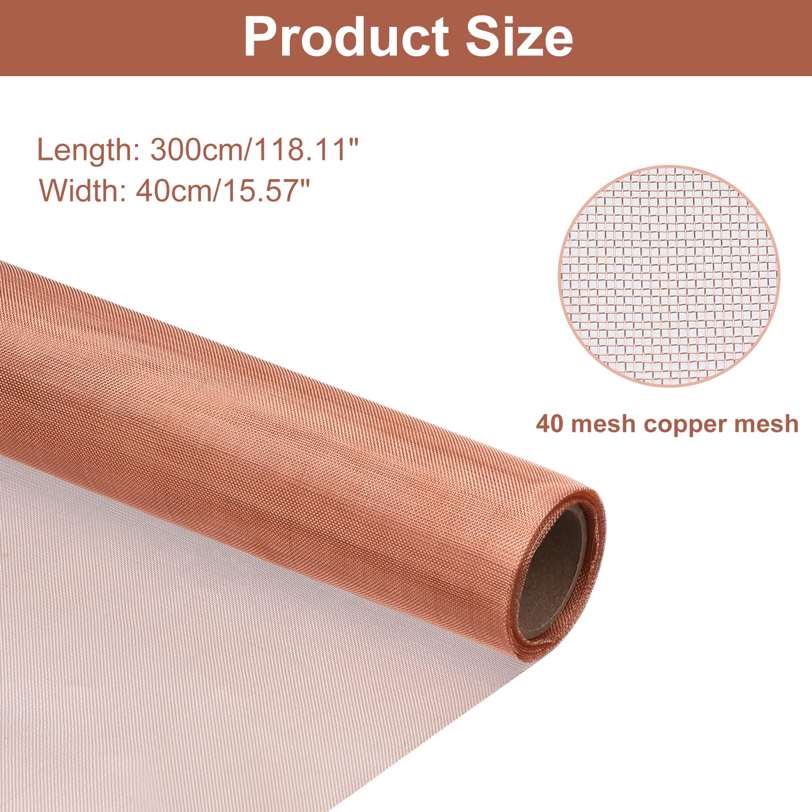 QUARKZMAN Rouleau de Maille en Cuivre Pure 40 Mesh, 16" x 118" Maille Tissée en Fil Métallique pour Jardin et Maison, Filtre Dense, Protection de Fenêtre, Tissu DIY Tricoté, Couleur Or