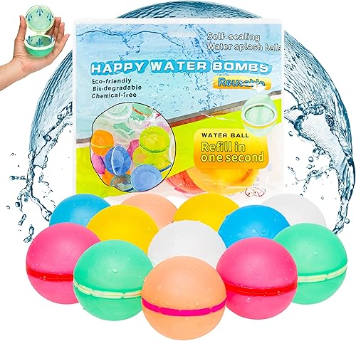 HEALTHFUL HAVEN Globos de agua reutilizables (paquete de 12), juguetes ecológicos de silicona para piscina, juguetes perfectos de verano al aire