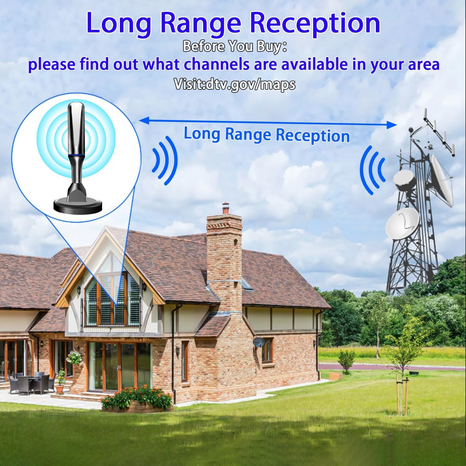 Antena digital para TV inteligente en interiores, base magnética fuerte y antena de TV de hoja de hierro para interior para una fácil instalación, antena HD de recepción de largo alcance para