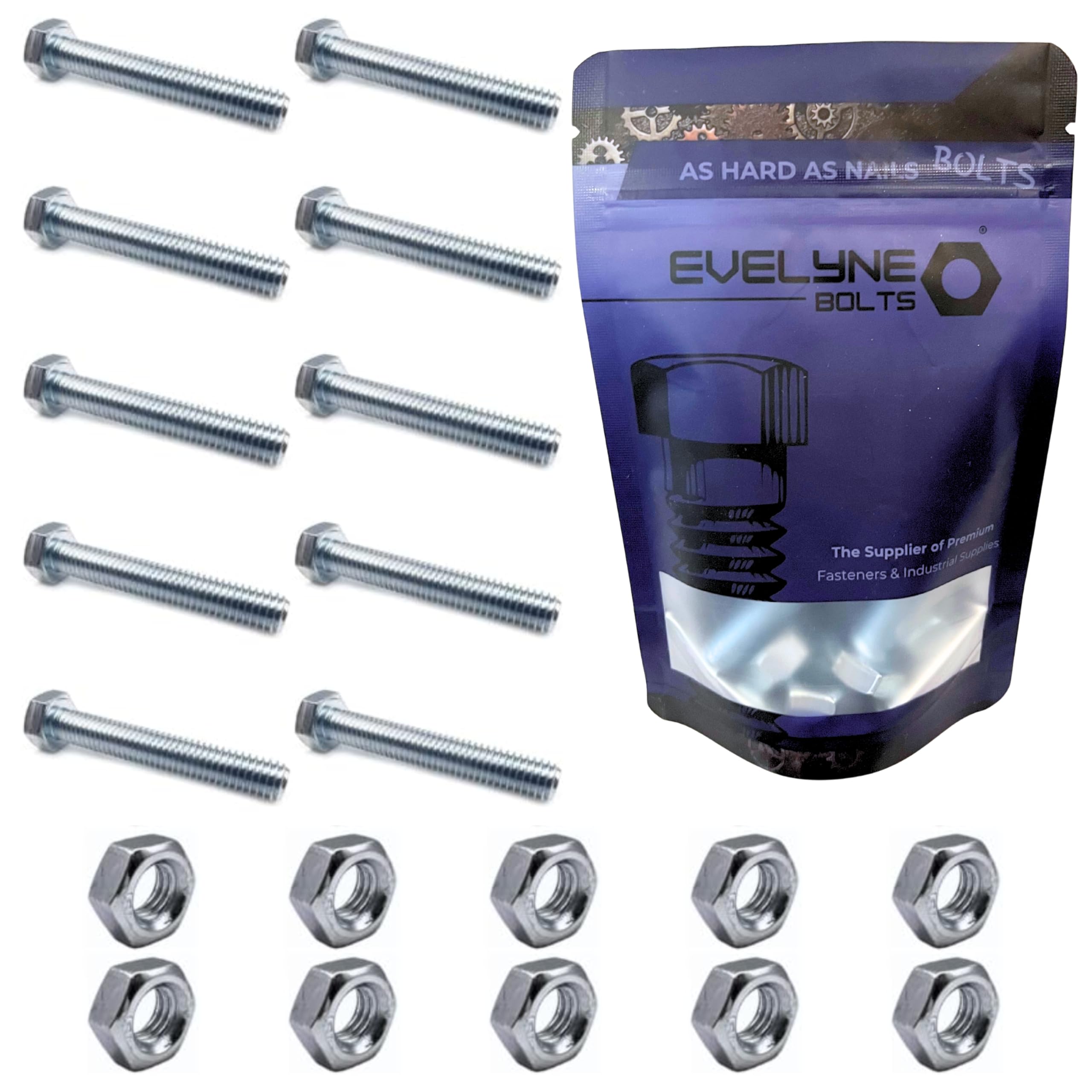 8mm Nuts & Bolt 10 Pack (M8 x 100mm Bolts & M8 Nuts) Hex Bolt/Setscrew Fully Threaded