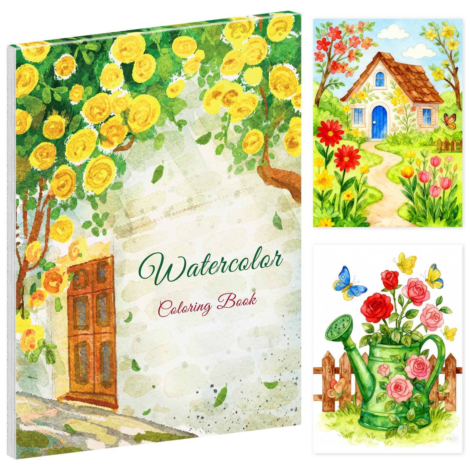 Elfew Flower Watercolour Workbooks for Adult, Watercolour Colouring Books for Adults, Water Colouring Book, Beginner-Friendly Watercolour Paper, Arts & Crafts Gift (Flowers & Landscape)