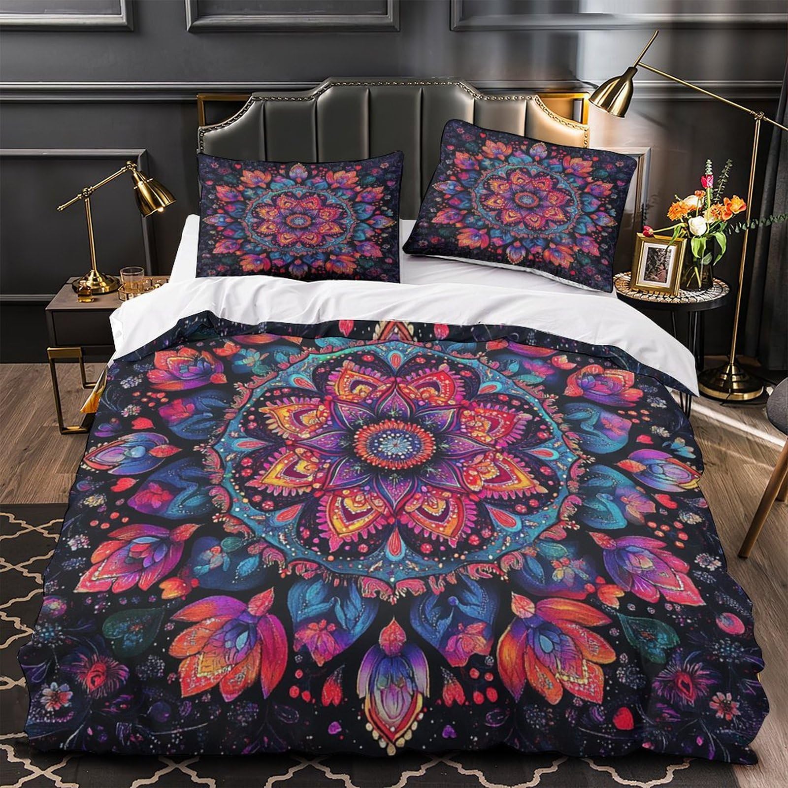 Housse de couette mandala psychédélique pour transformer l'ambiance d'une chambre de couple