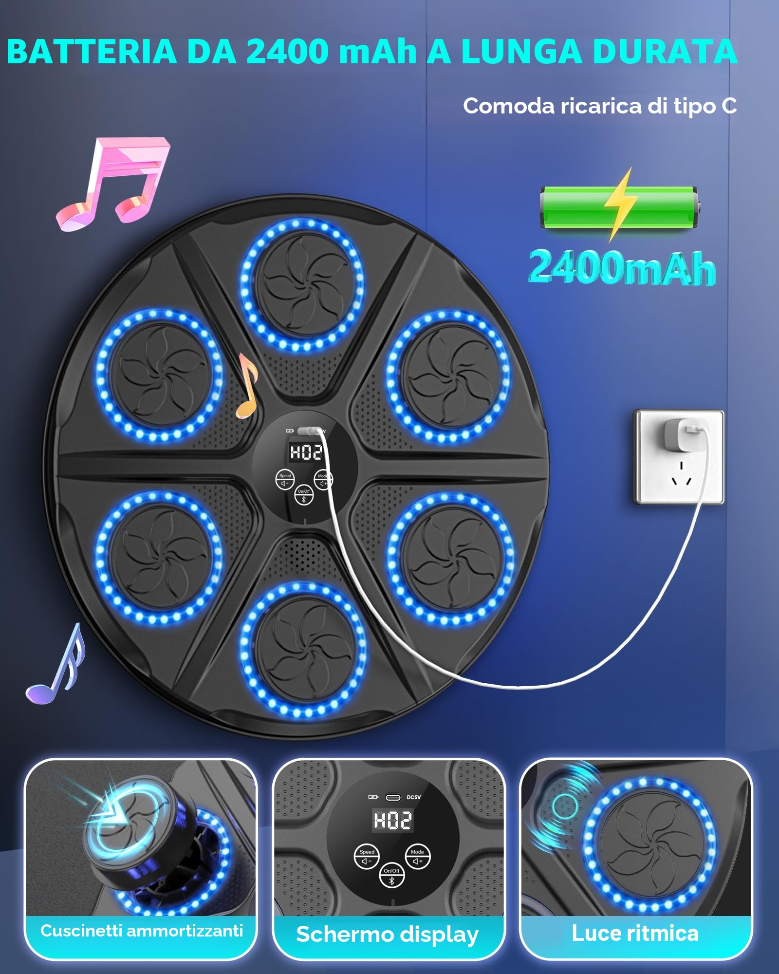 Music Boxing Machine, LED Electronic Bluetooth Smart Music Box Machine 12 modalità e 12 velocità, Real Boxing Experience Includes Boxing Gloves Boxing Wall Mount Machine Gift for Adults And