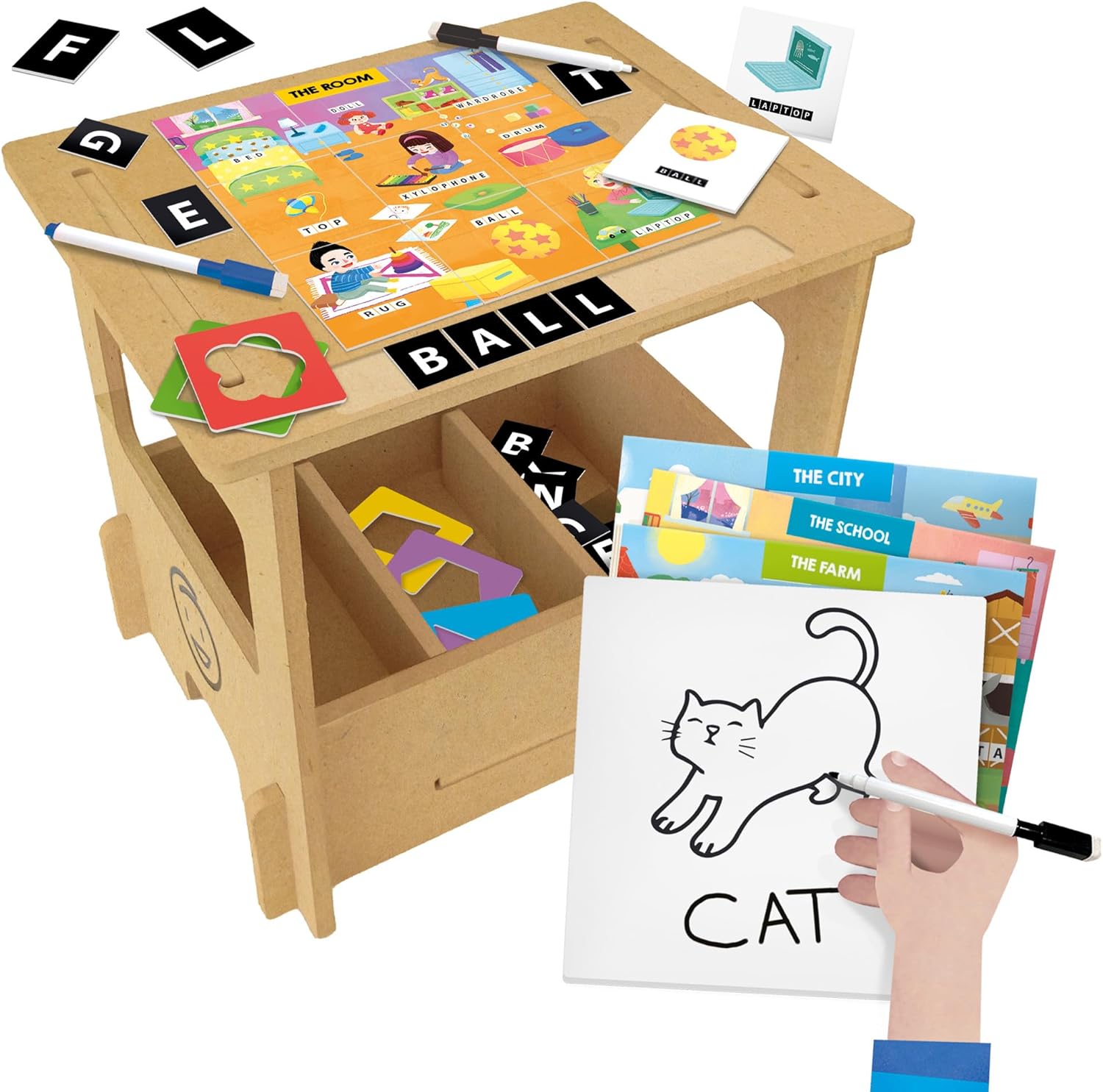 HEADU - Wooden Desk Writing School - Write and Draw Over 100 Words with the Seven-Step Method | Educational Wooden Writing Desk 3-6 Years, Early Reading and Writing, Montessori Inspired, Made in Italy