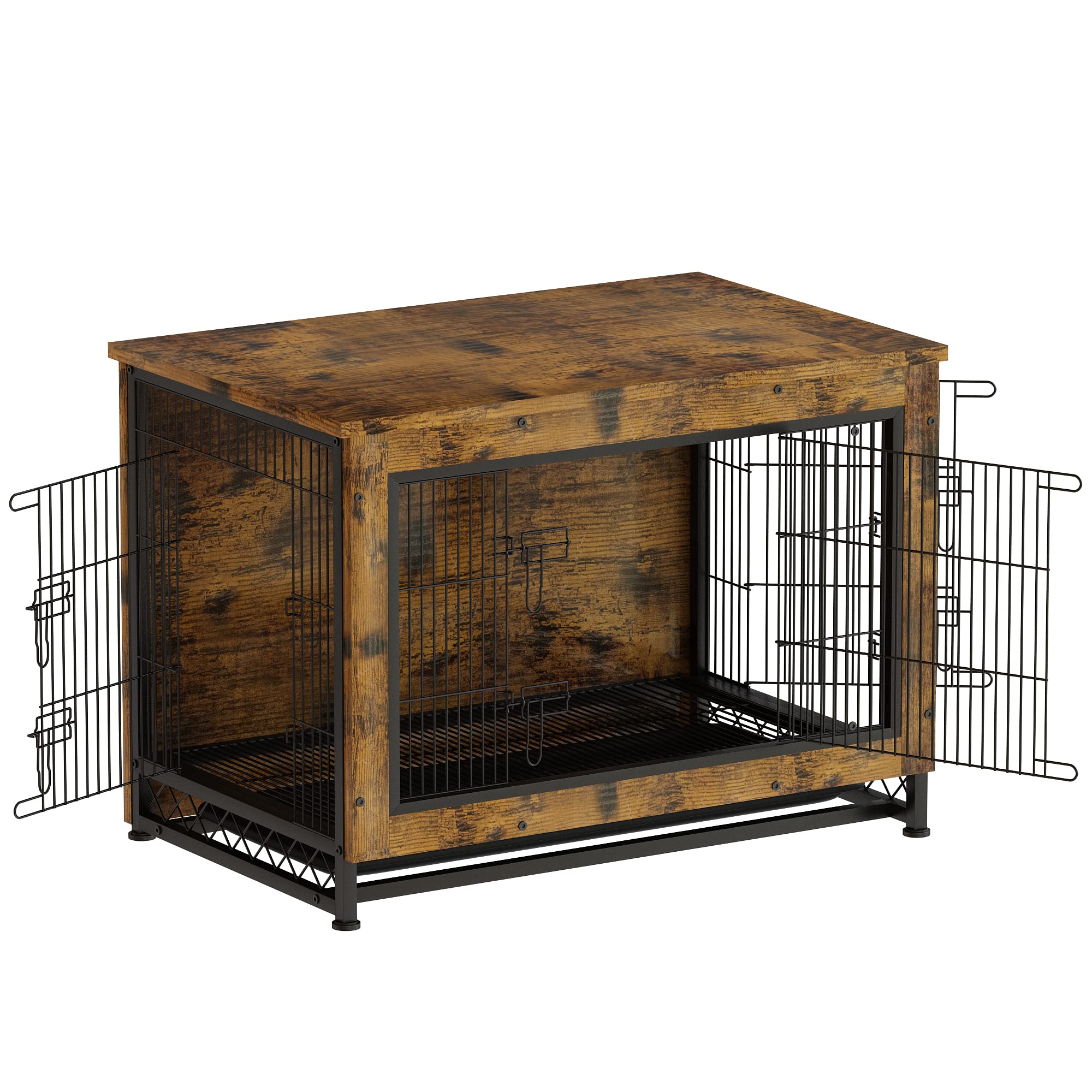 Lamerge Dog Crate Furniture for Medium Dog, 3 Door Dog Kennel, Wooden Pet Furniture with Removable Tray, Dog Crate End Table, 38.6" L x 25.6" W x 26.8" H, Brown