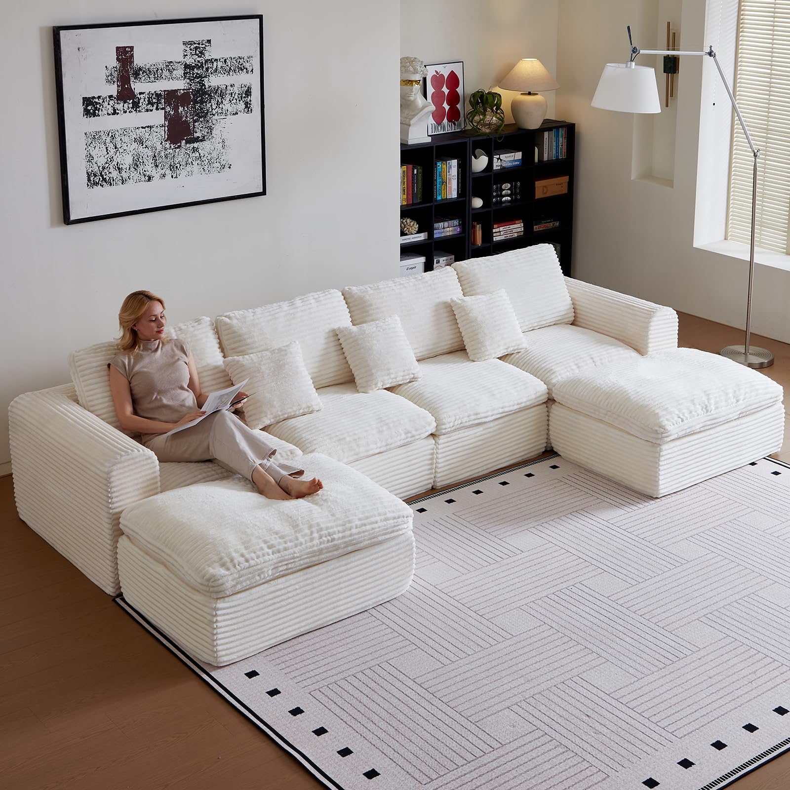 ERORVX 139" Oversized Sectional Couches for Living Room,U-Shaped Boneless Cloud Couch with Deep Seat and Pillows,Compressed Sofa in a Box Suitable for