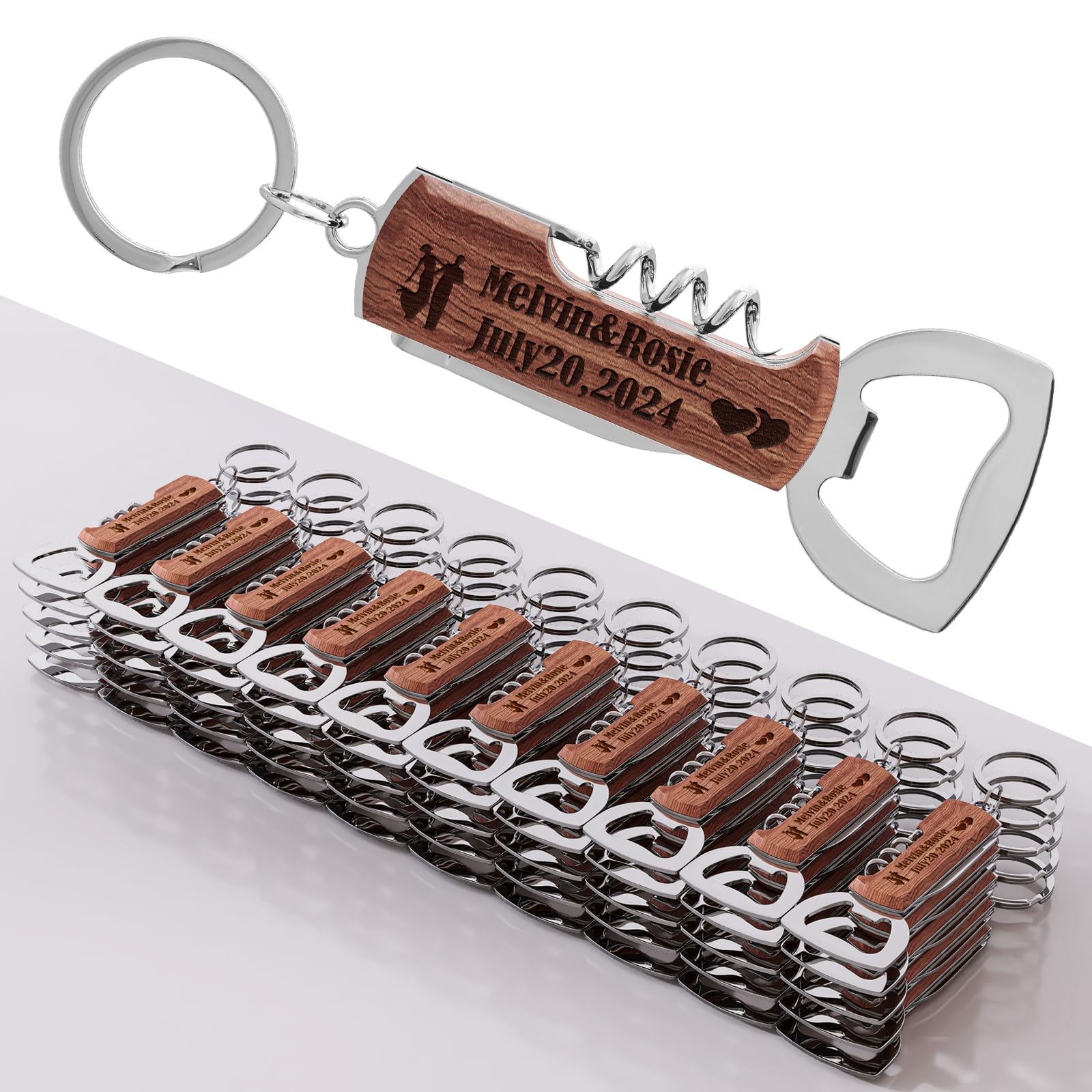 50PCS Personalized Multifunctional Rosewood Bottle Opener for Wedding Party, Wedding Favors For Guest,Customized Gifts for Birthday Party,Engraved