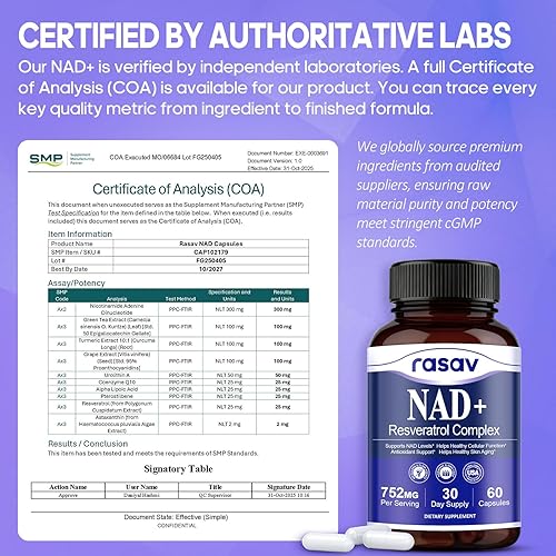 Miniatura 2 de Suplemento NAD+ con resveratrol Alternativa al suplemento NMN Energía celular avanzada, apoyo antienvejecimiento y mitocondrial con CoQ10,