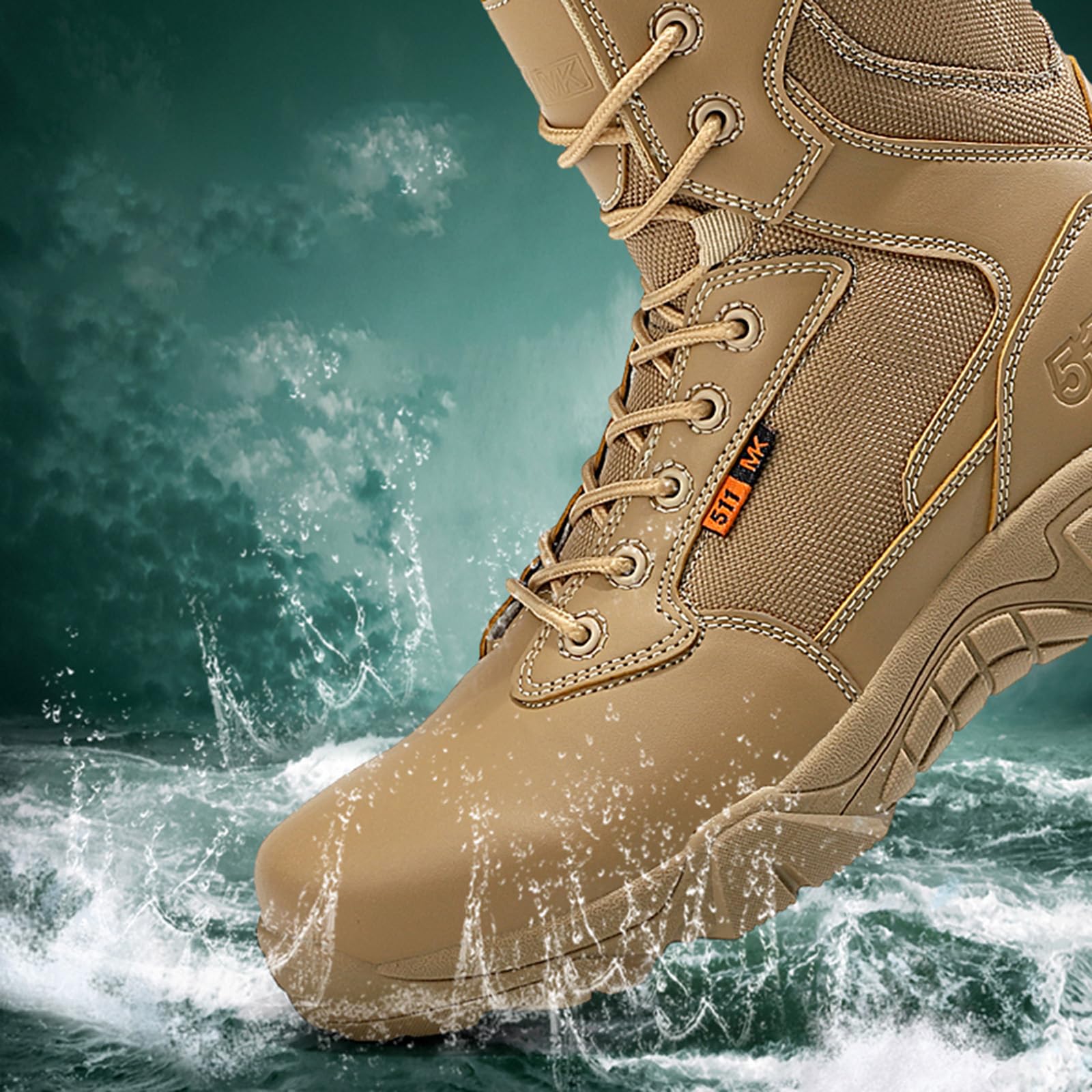 BLBK Stivali militari da uomo, impermeabili, deserto, combat patrol, tattici, con chiusura lampo, in pelle, per escursioni, alpinismo, fuoristrada, pesca, caccia,