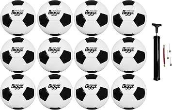 Biggz 12 Pack Premium Classic Size 4 Soccer Balls with Hand Pump