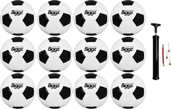 Biggz (12 Pack) Premium Classic Soccer Balls Size 5 with Ball Hand Pump