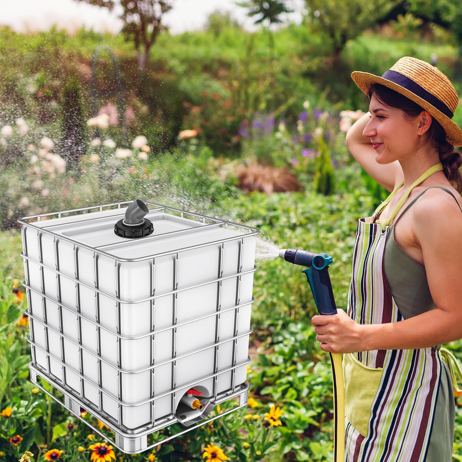sourcing map Tapa de filtro IBC de 163 mm, adaptador de manguera de plástico IBC de 45°, contenedor de tanque de agua de lluvia de 1000 L con filtro de nailon lavable para tanques de agua de 275