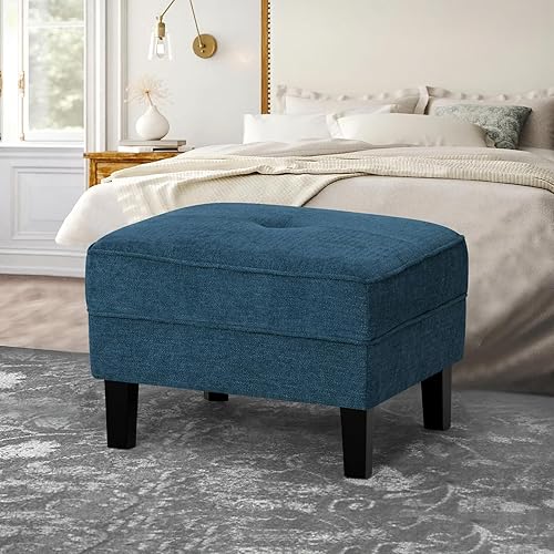 Miniatura 3 de ACMEASE Otomana copetuda de tela con patas de madera estables, taburete de felpilla de 25 pulgadas, otomana cuadrada para pasillo, dormitorio, sala
