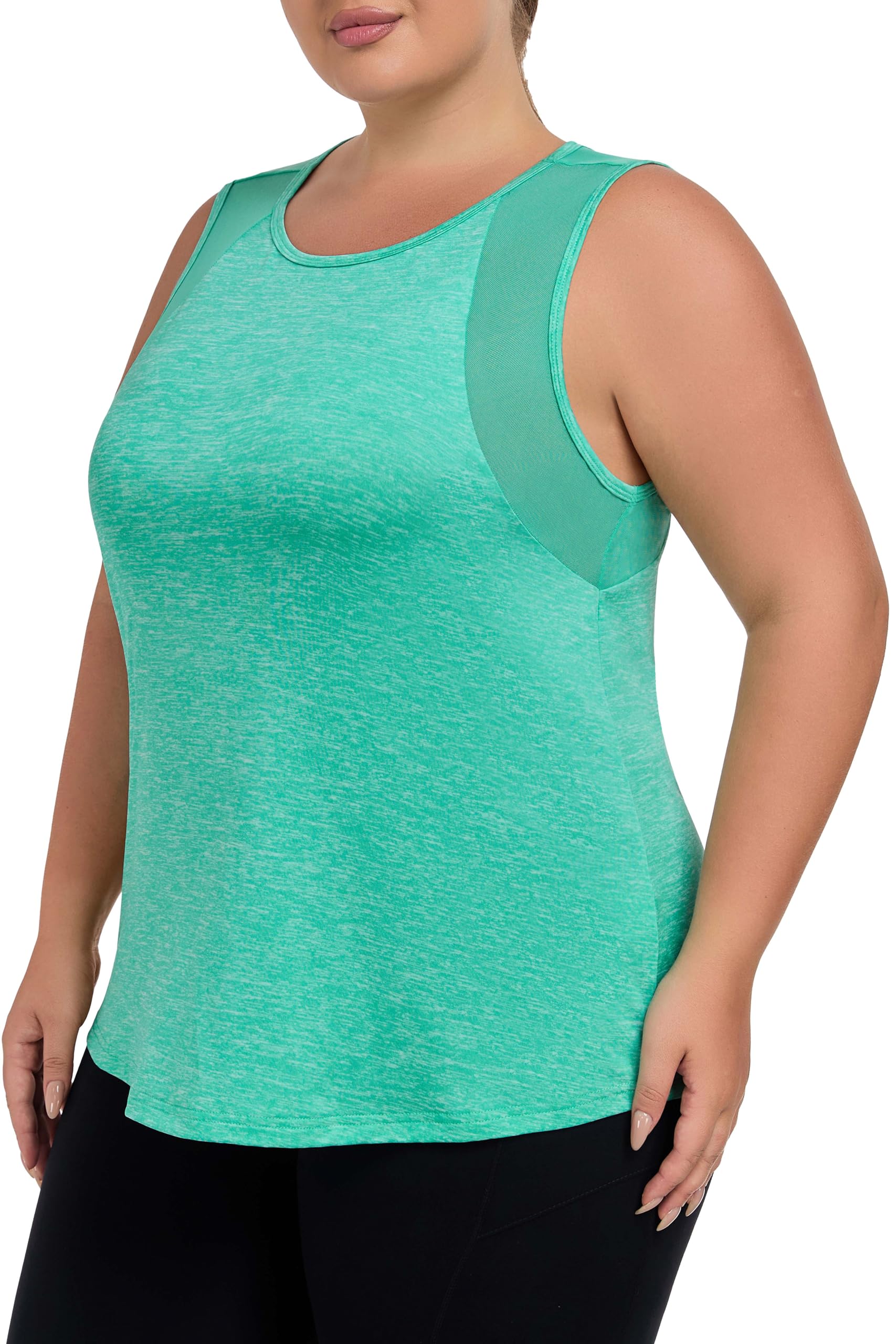 MTICFMY Plus Size Workout Tank Tops for Women with Mesh, XL-5XL Long Yoga Sleeveless Shirts Loose Fit, Athletic Tunics Top