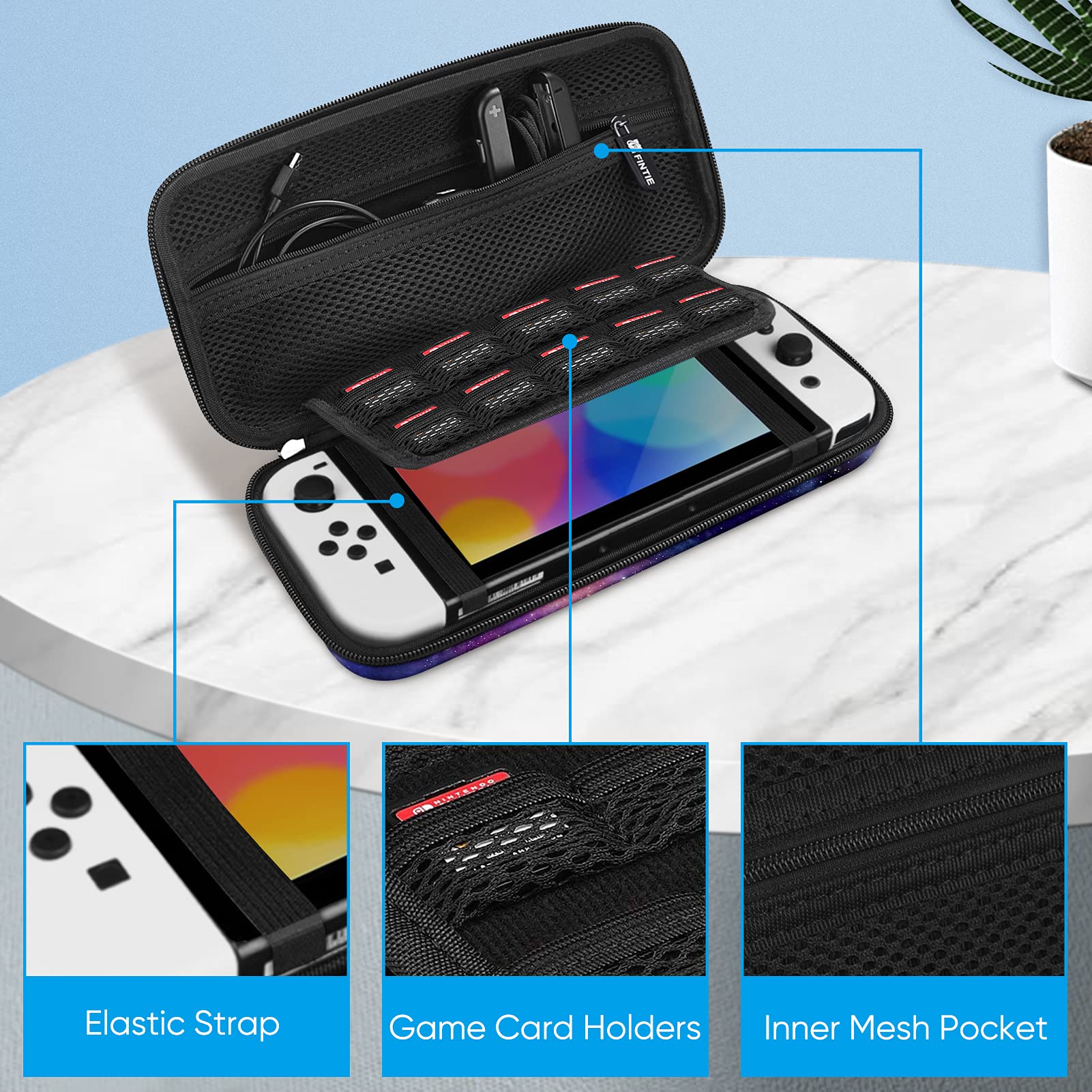 FINTIE Étui pour Nintendo Switch OLED 2021 et Switch 2017 - Housse de Transport Anti-Choc en EVA, Étui de Voyage avec 10 Emplacements Cartes de Jeu