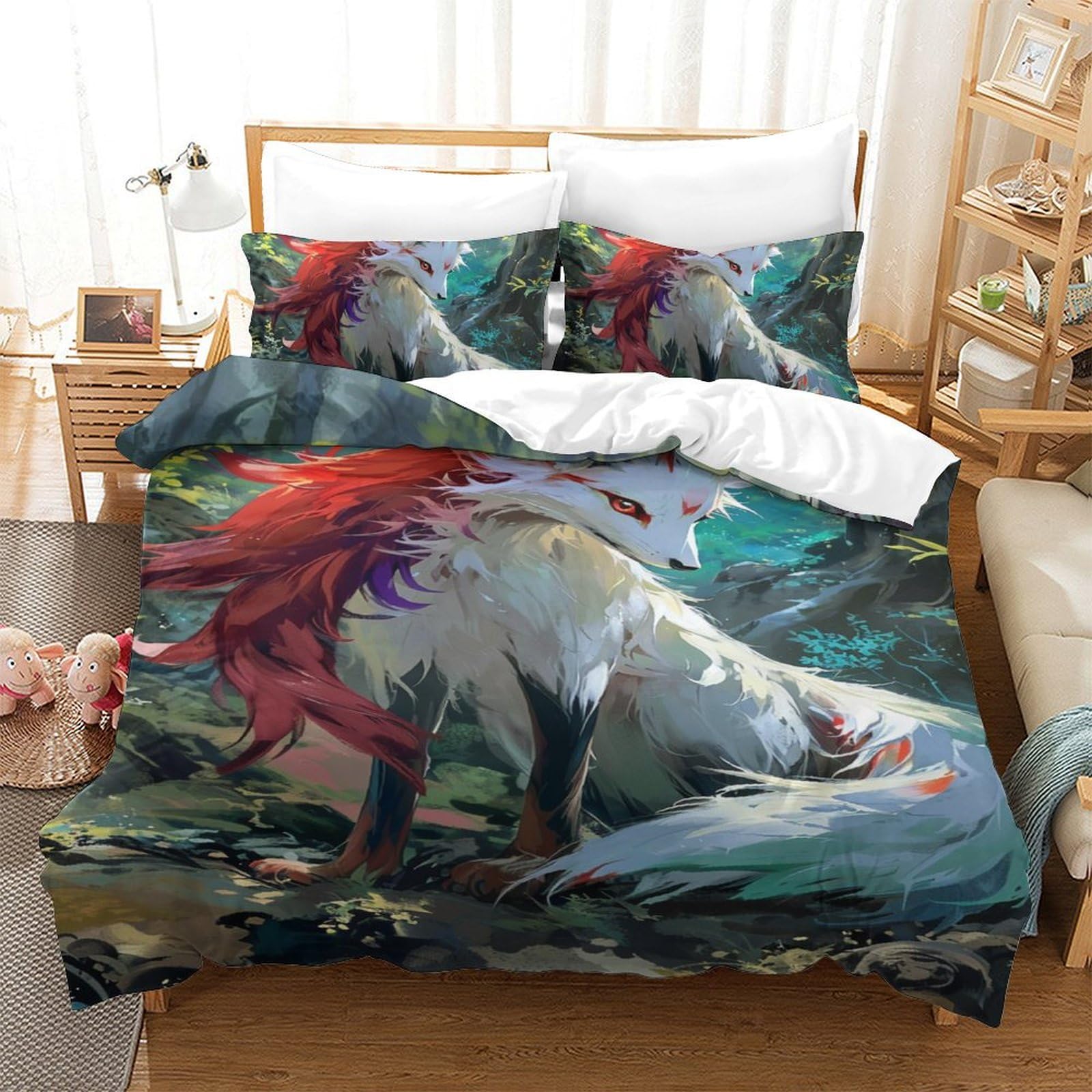 Housse de couette Renard de la Jungle lit simple 140x200 parure de lit microfibre 3 pièces