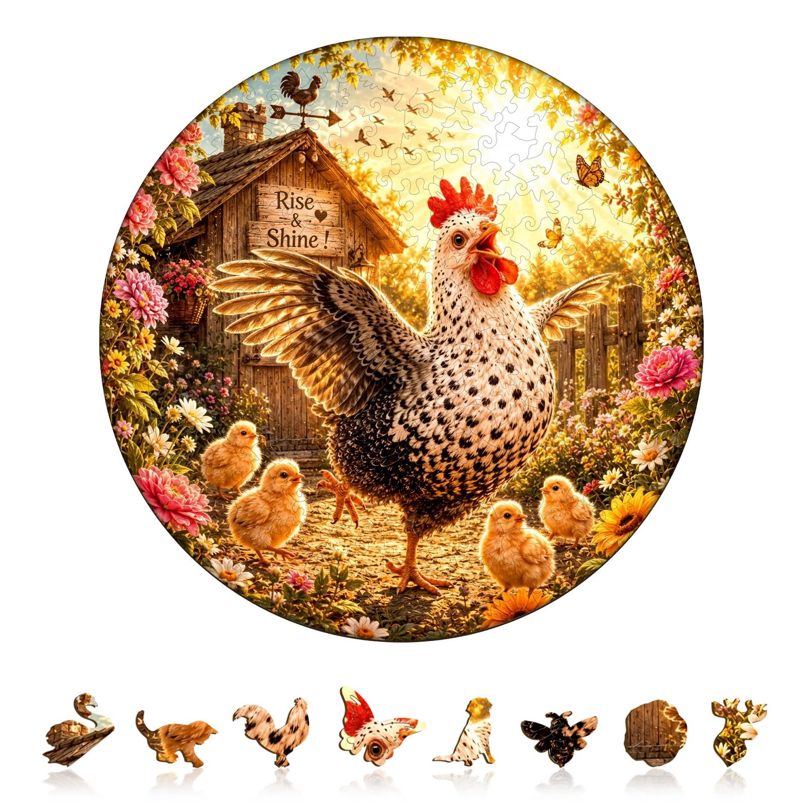 Wooden Puzzles for Adults, Chicken Puzzles for Adults,Unique Shape Wooden Jigsaw Puzzle, Christmas Birthday Gifts for Women Men Puzzle Lovers(300pcs, 34 * 34cm) — image 1
