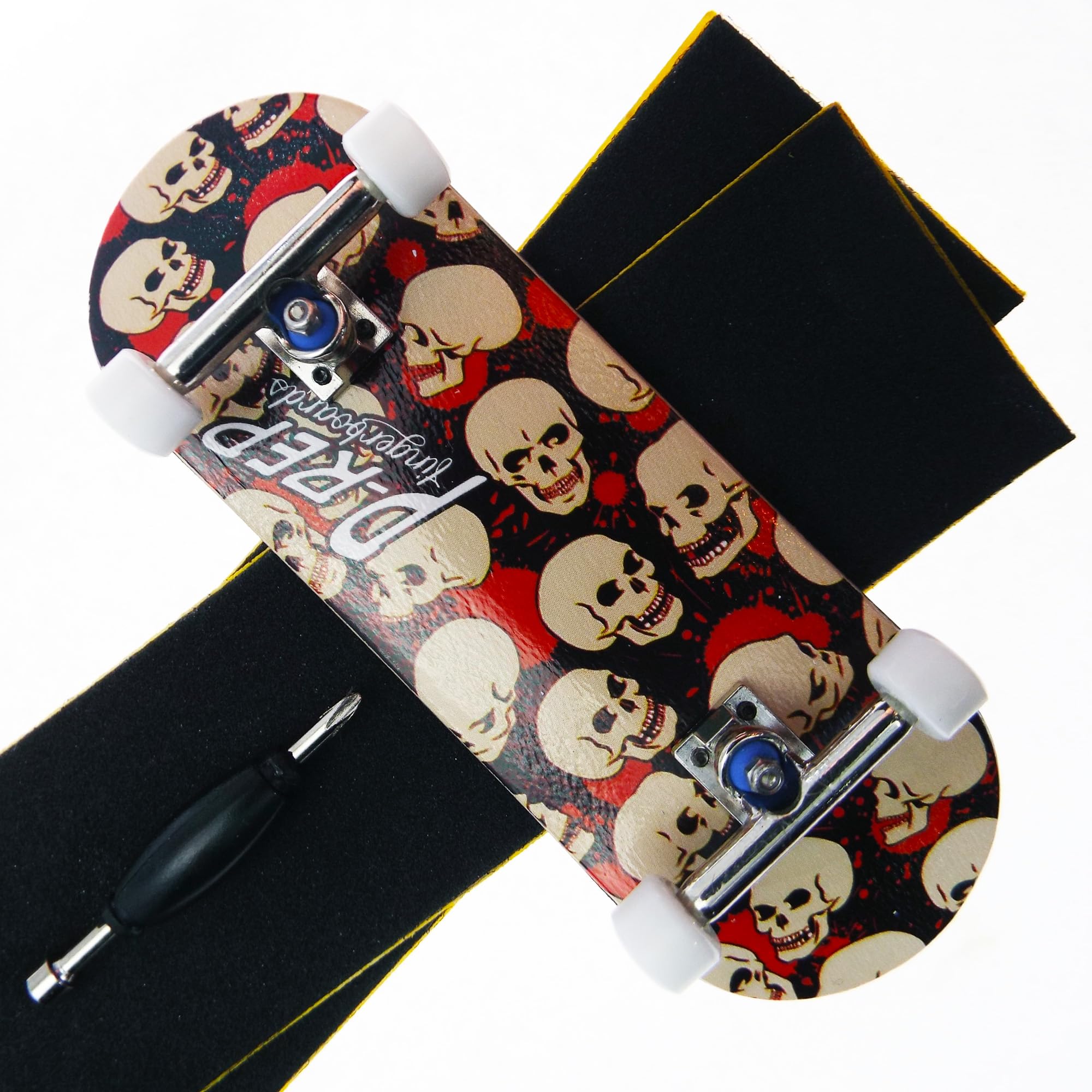 P-REP V2 Pro Performance Complete Wooden Fingerboard kit with Urethane Wheels and Bushings 32mm - Skull