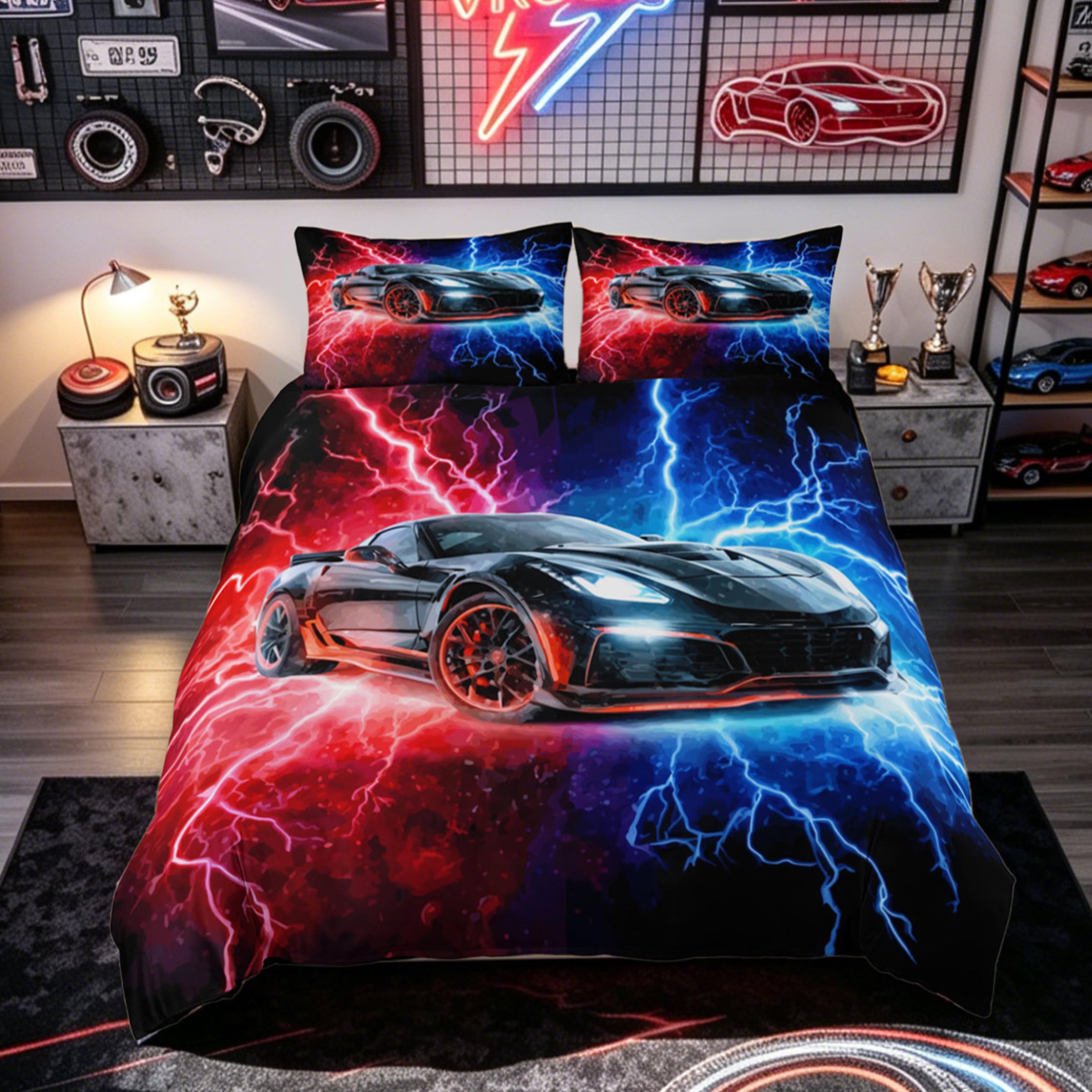 Housse de couette voiture de sport pour chambre d'enfant passionné de course