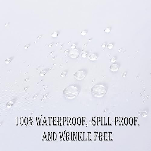 Miniatura 4 de Mantel redondo blanco, impermeable, resistente a las manchas, sin arrugas, poliéster de 210 GSM, lavable, lavable, lavable, para fiestas, banquetes,