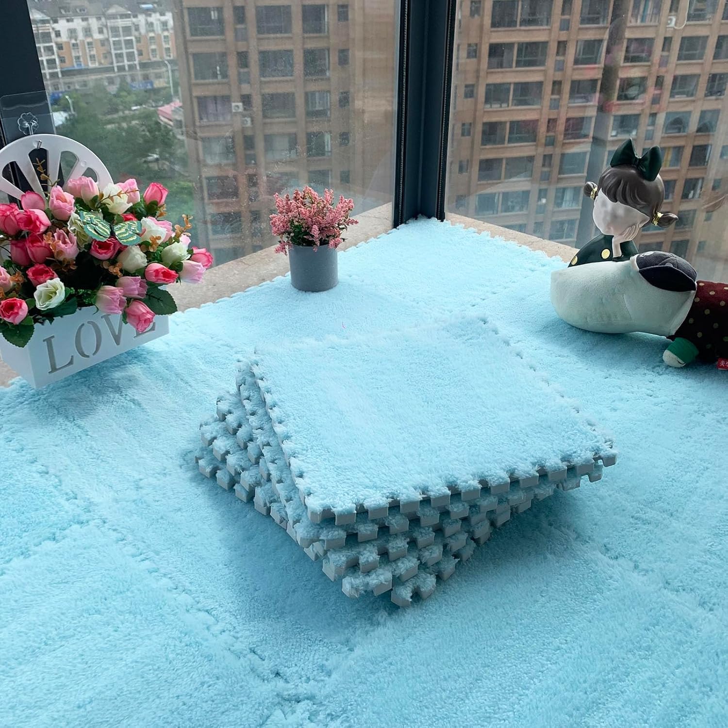 Tapetes de espuma entrelazada para un salón acogedor con alfombra cuadrada de felpa suave