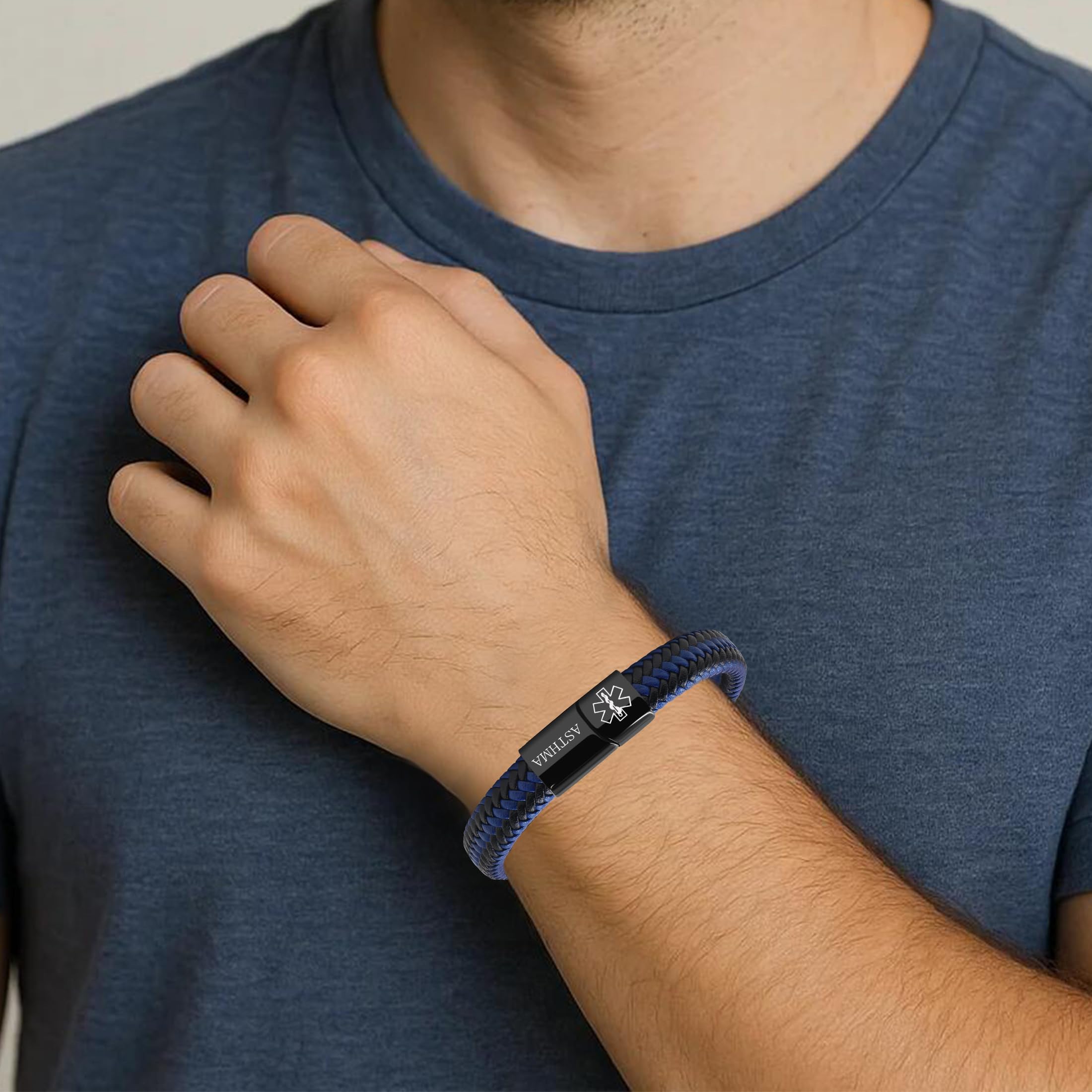 Oneress Health Info Epilepsy Bracelet for MaMa, Personalized Emergency ID, Durable Emergency Cuff for Elderly YA5551-Black & Blue Epilepsy