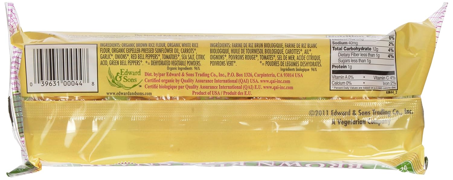 Edward & Sons Organic Vegetable Brown Rice Snaps - Oven Baked, Whole Grain, Gluten Free, No Added Oils, Low Fat, Sodium Free, Non-GMO Project Verified, USDA Organic - 3.5 Oz (Pack of 12)