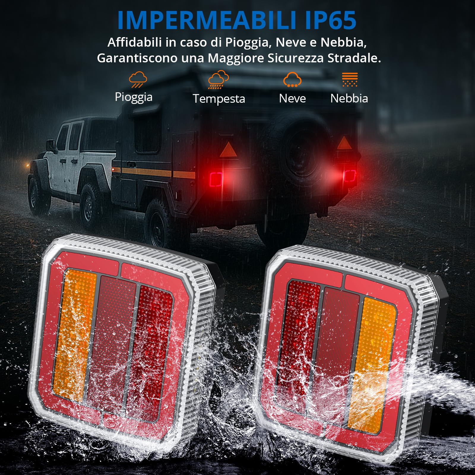 Kit di 2 Fanali Posteriori a LED per Rimorchio Impermeabili IP65, Luci Posteriori per Rimorchio e Roulotte a 12V-30V, Omologate E-Mark E9&E57, con Funzioni Freno, Direzione, Posizione e Targa