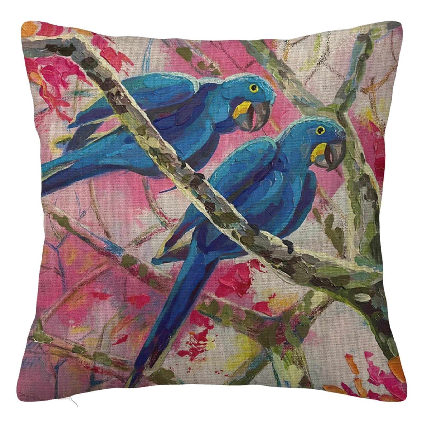 SHBHWS Branch Bird Flower Linen Pillowcase Sofa Cushion Cover Home Decoration 40x40 50x50 60x60 45x45 For Living Room Sofa(Color 9,450mm*450mm)