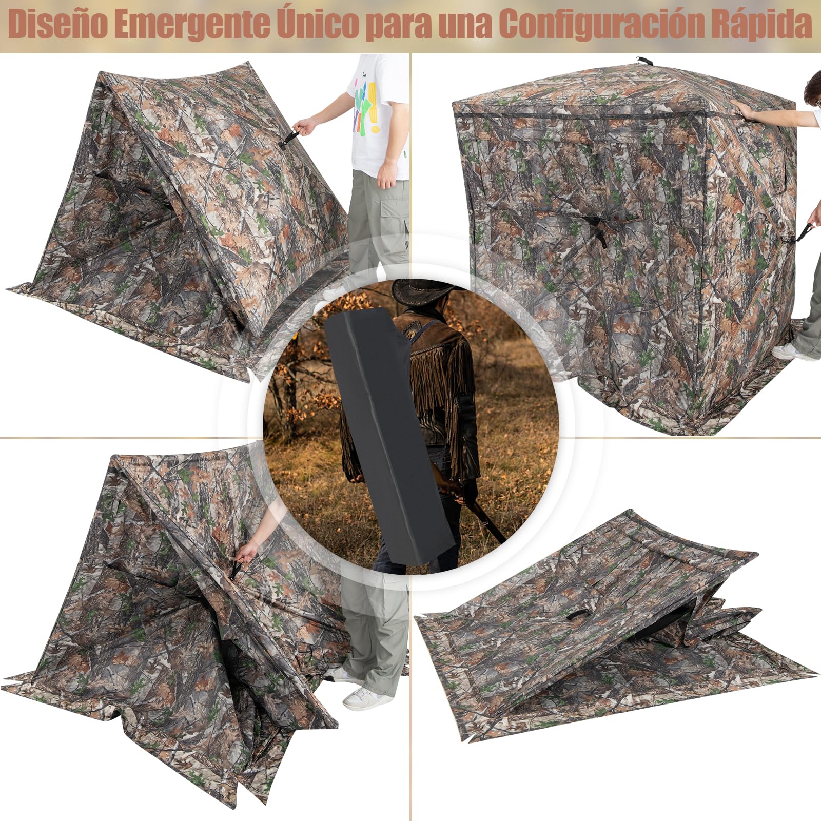 GYMAX Tienda de campaña de caza transparente de 270°, para 2-3 personas, con bolsa de almacenamiento, ventana y ventana deslizante silenciosa, para ciervos y pavos