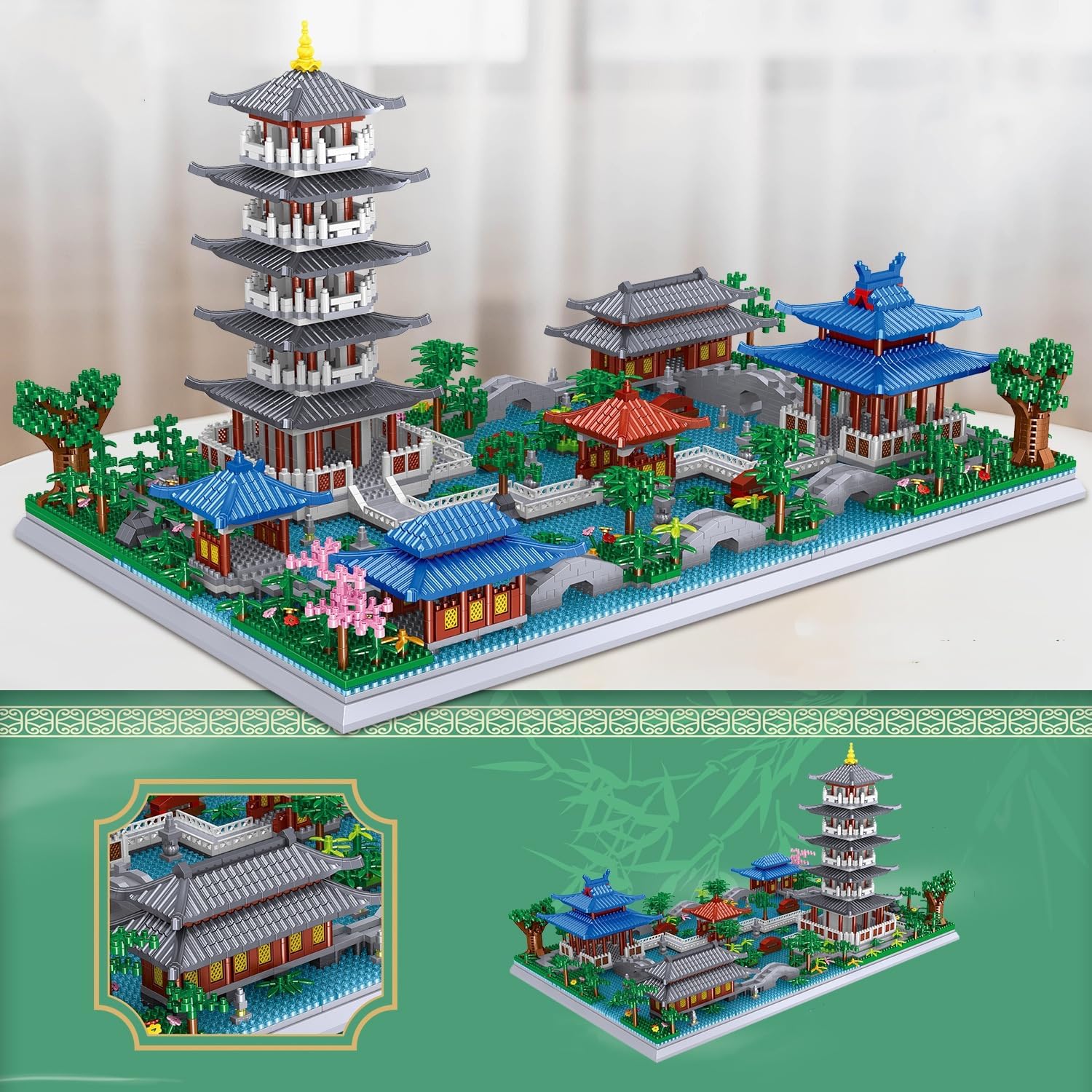 Chinese Architecture Building Blocks Hangzhou The West Lake Mini Building Set China Landscape Architecture Building Model with Pagoda Cherry Blossom Tree Botanical Collection 3630PCS