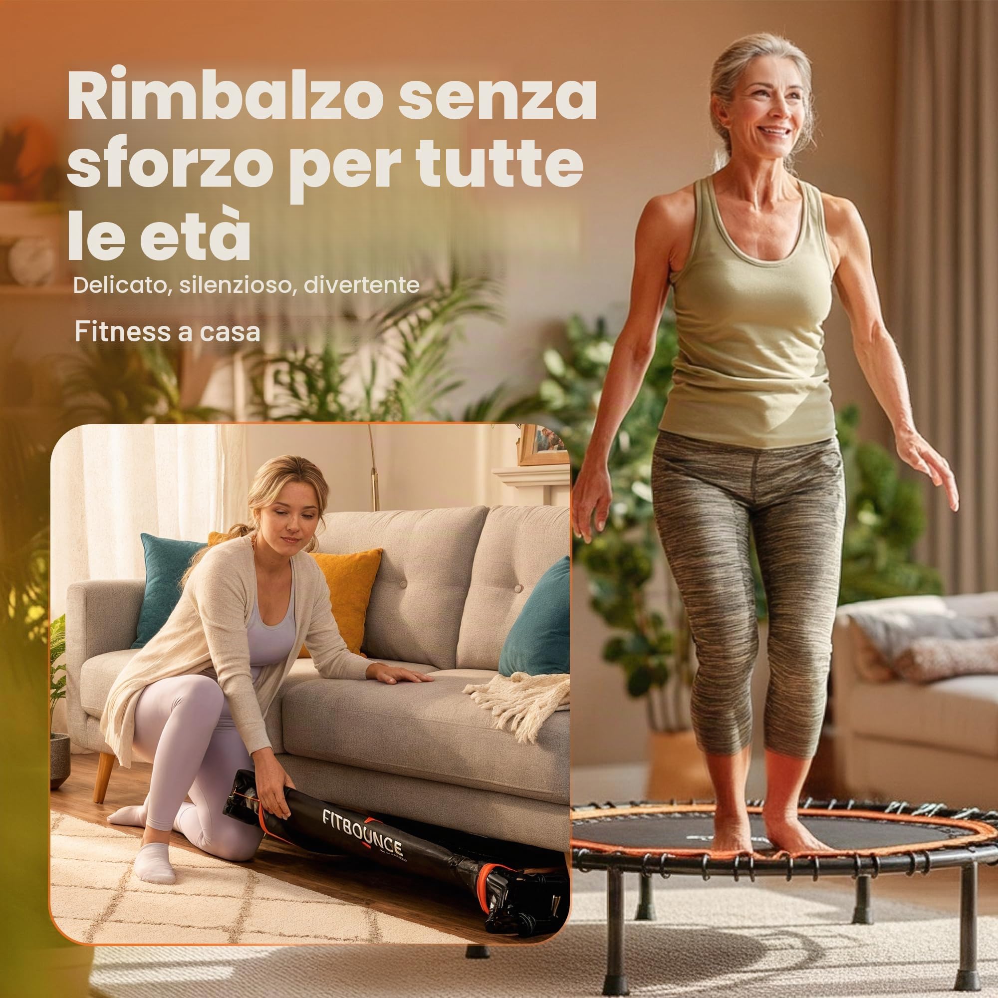 FIT BOUNCE PRO Mini Trampolino Elastico Fitness Professionale Comprensivo di Custodia e Dispositivo di Conteggio dei rimbalzi. Compreso DVD Fitness