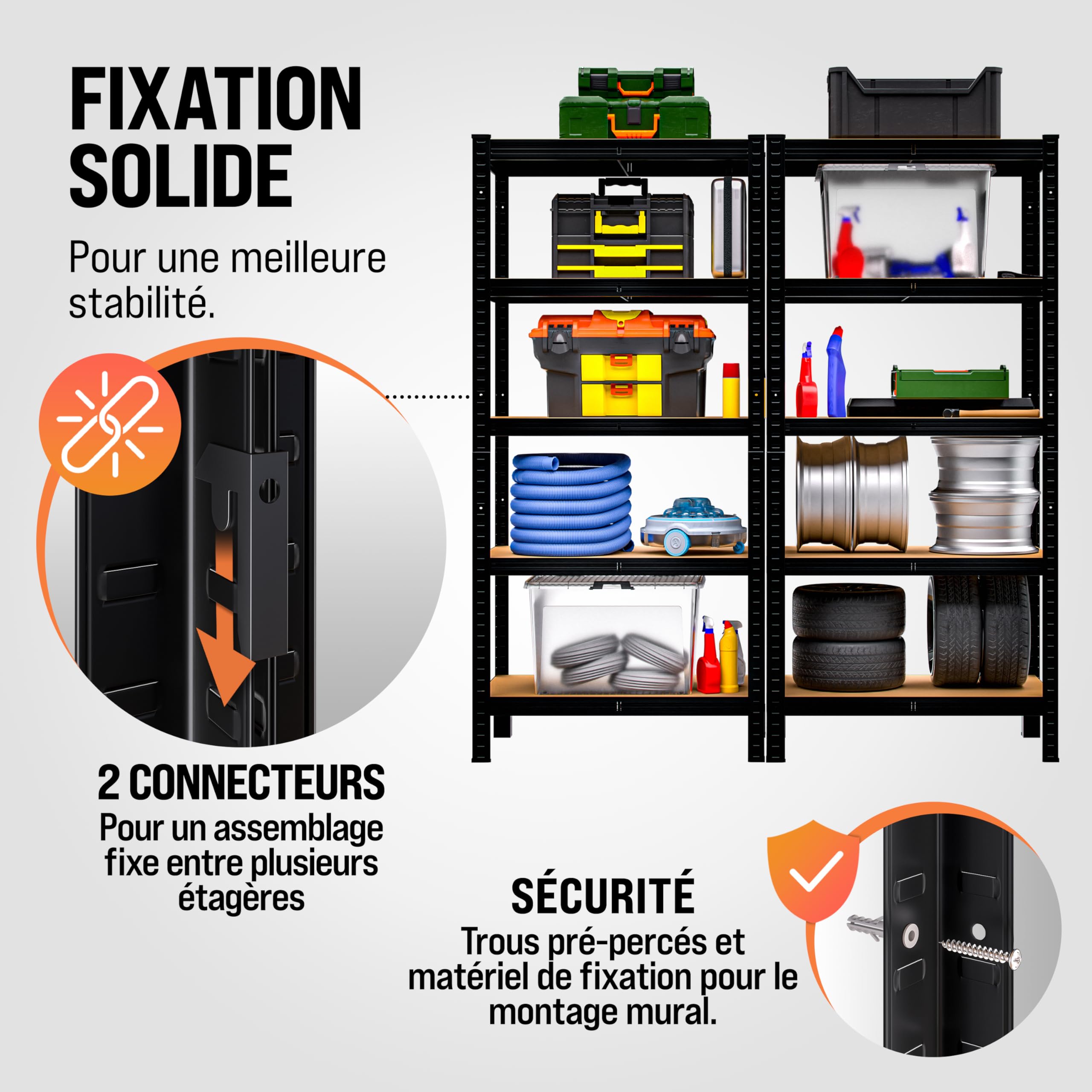 Monzana® Étagère Charge Lourde Noire 5 Niveaux 180x90x40cm Étagère métallique Max 875kg Rangement Garage Atelier