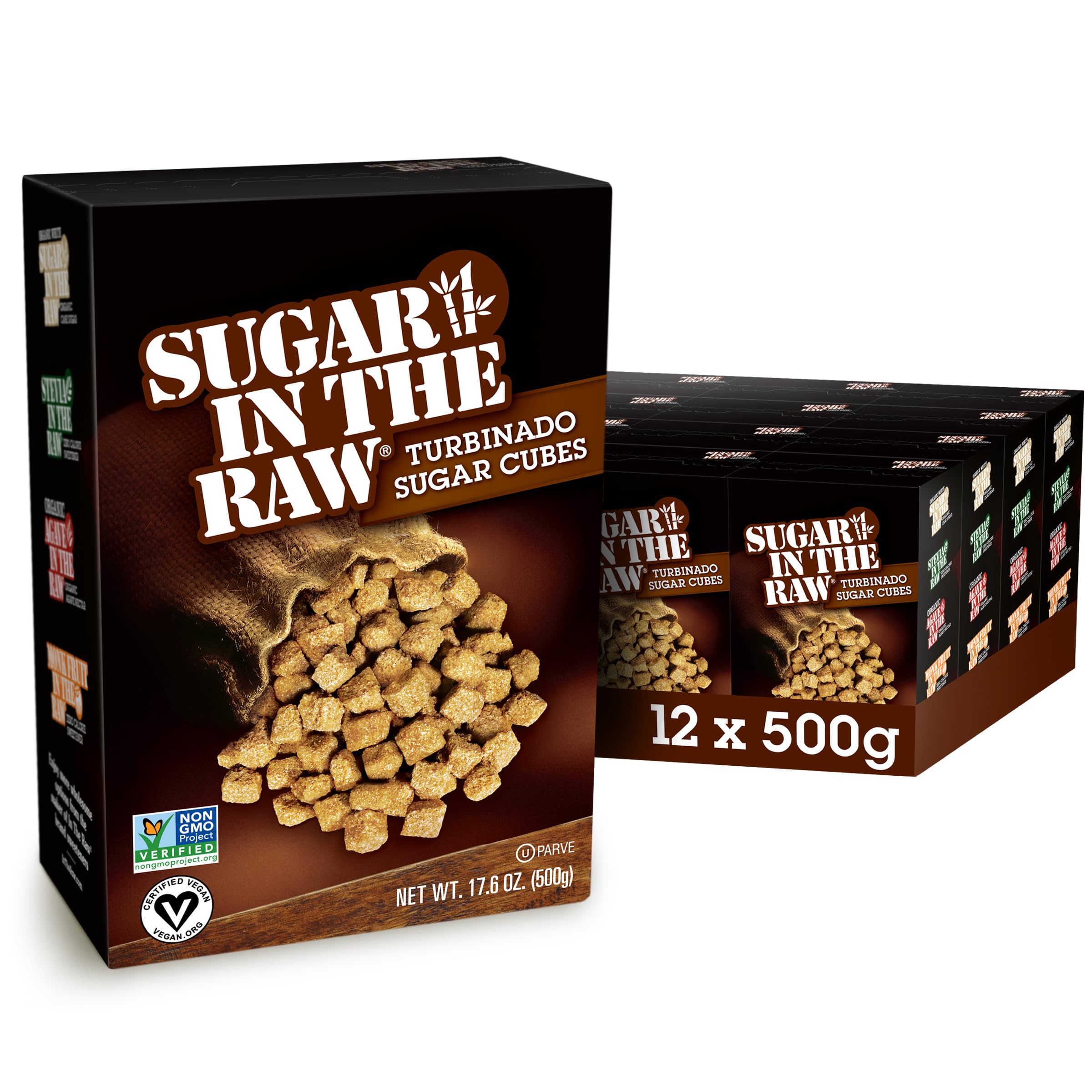 Sugar In The Raw Granulated Turbinado Cane Sugar Cubes, No Added Flavors or erythritol, Pure Natural Sweetener, Hot & Cold Drinks, Coffee, Vegan, Gluten-Free, Non-GMO, 25 Counts (12-Pack)