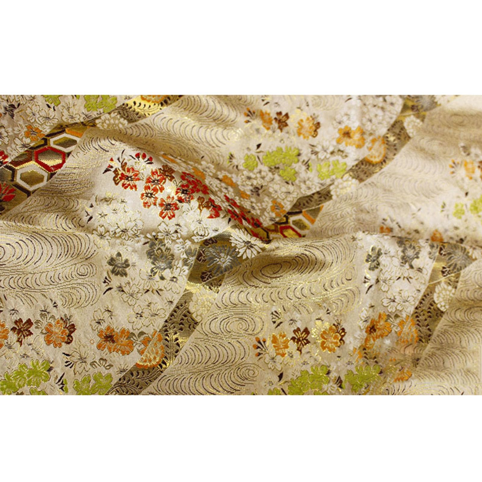 tkanina w kwiaty, Brokatowa satyna jedwabna kwiatowa tkanina do samodzielnego szycia, tkania złota piękna wykwintna tkana ręcznie robiona na paski 150X50cm, czerwona(Beige)