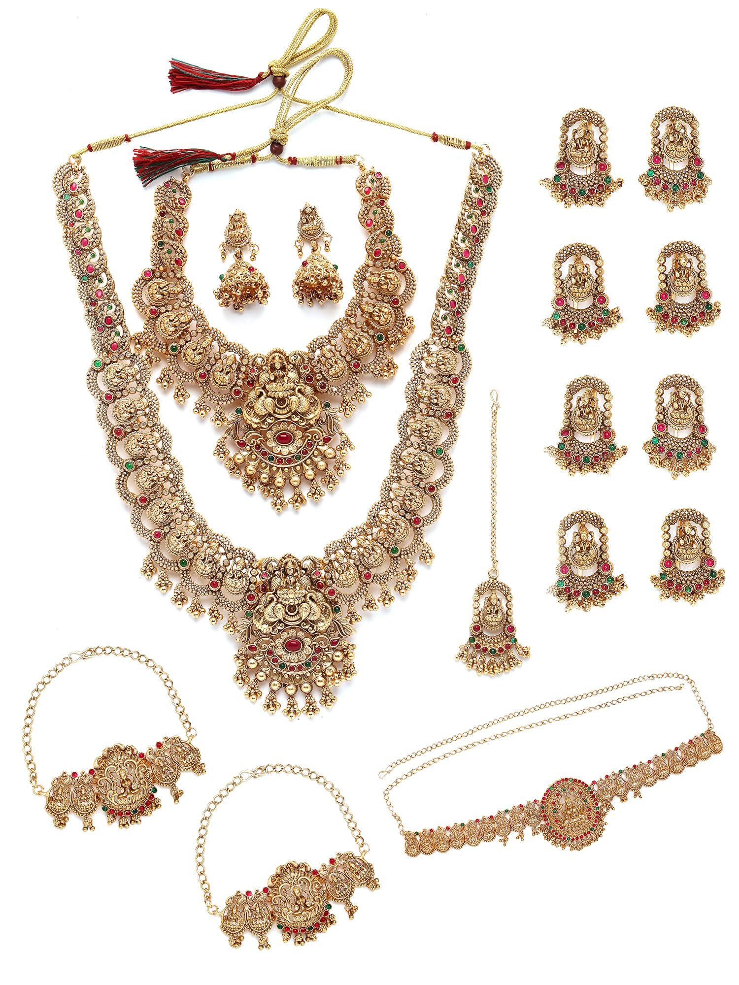 karatcart Royal Gold Plated Laxmi Mata Full Bridal Temple Jewellery Set for Women-picture-12