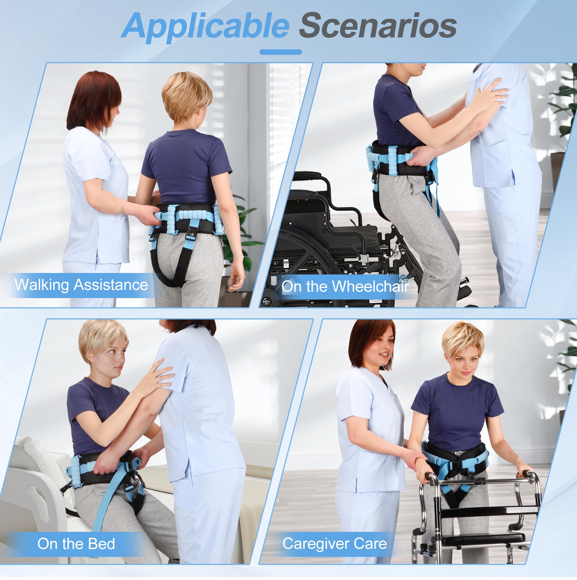 Cintura di Trasferimento，Cintura di deambulazione con 7 Maniglie e 2 passanti per le gambe,Riabilitazione Cintura,Deambulazione per anziani, Assistente Sollevamento e Movimentazione Sicura
