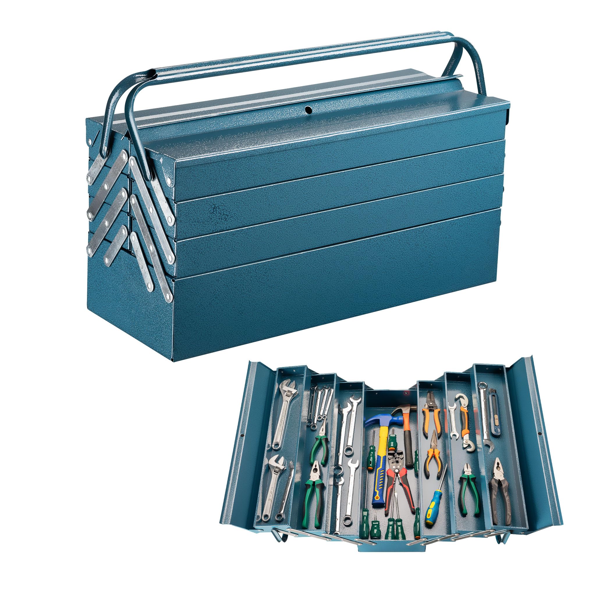 Caja de herramientas 530 x 200 x 250 mm Acero Con 7 compartimentos y asa Taller Bricolaje Maletín